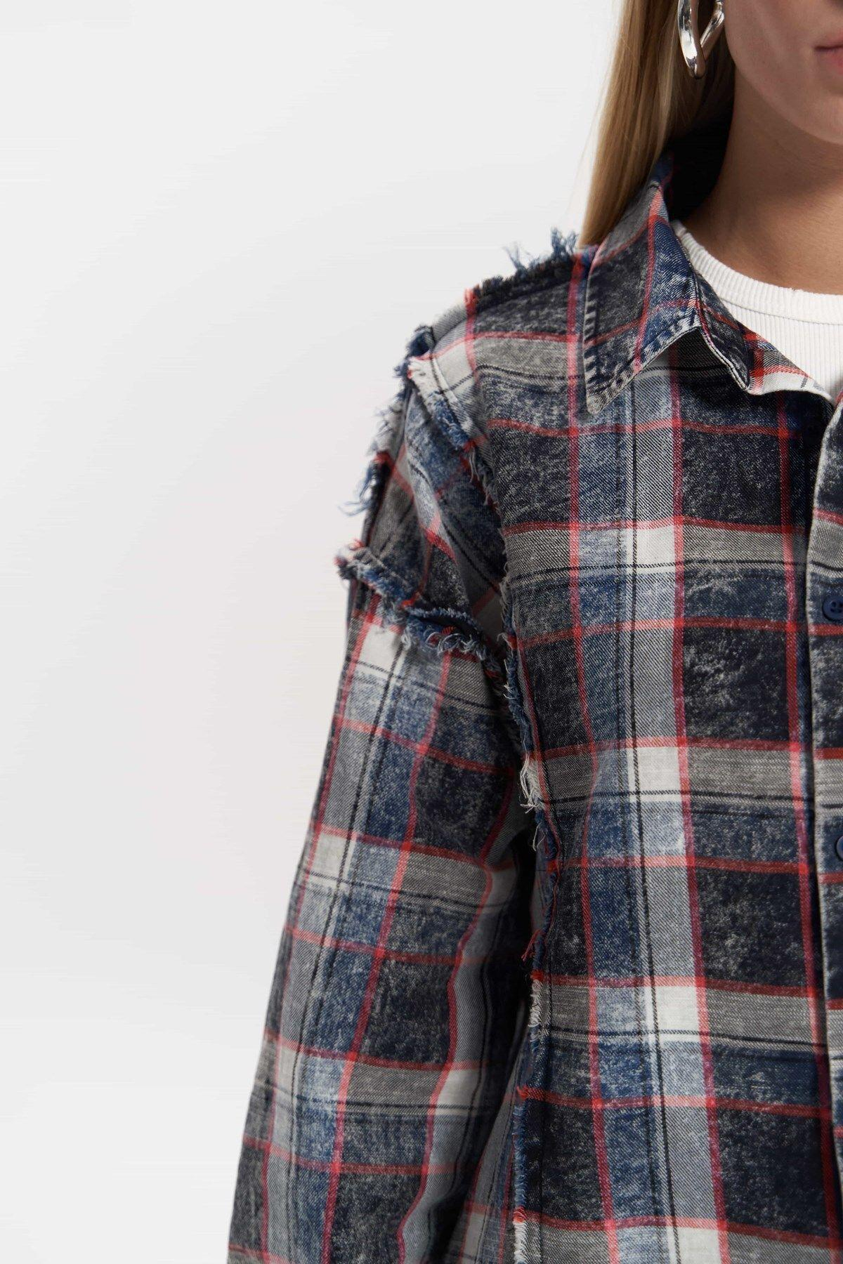 Loma Washed Oversized Unisex Indigo Check Shirt