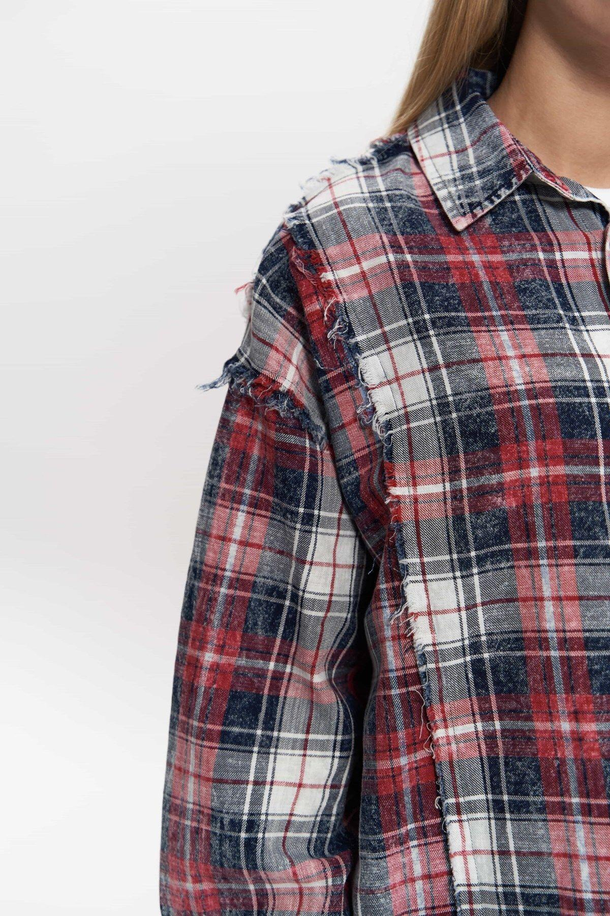 Loma Washed Oversized Unisex Red Check Shirt