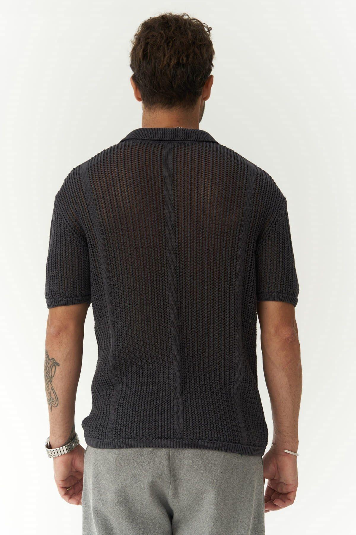 Looke Erkek Çizgi Detay Füme Triko T-shirt