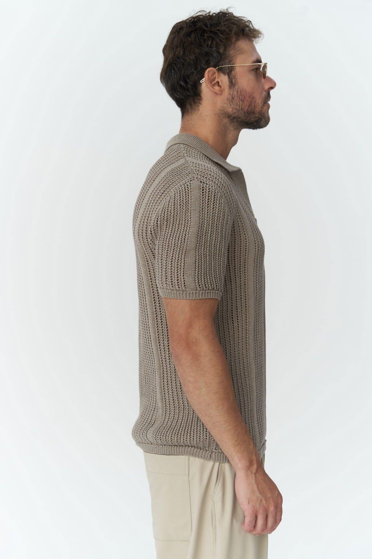 Looke Men's Dark Beige Knit T-Shirt 