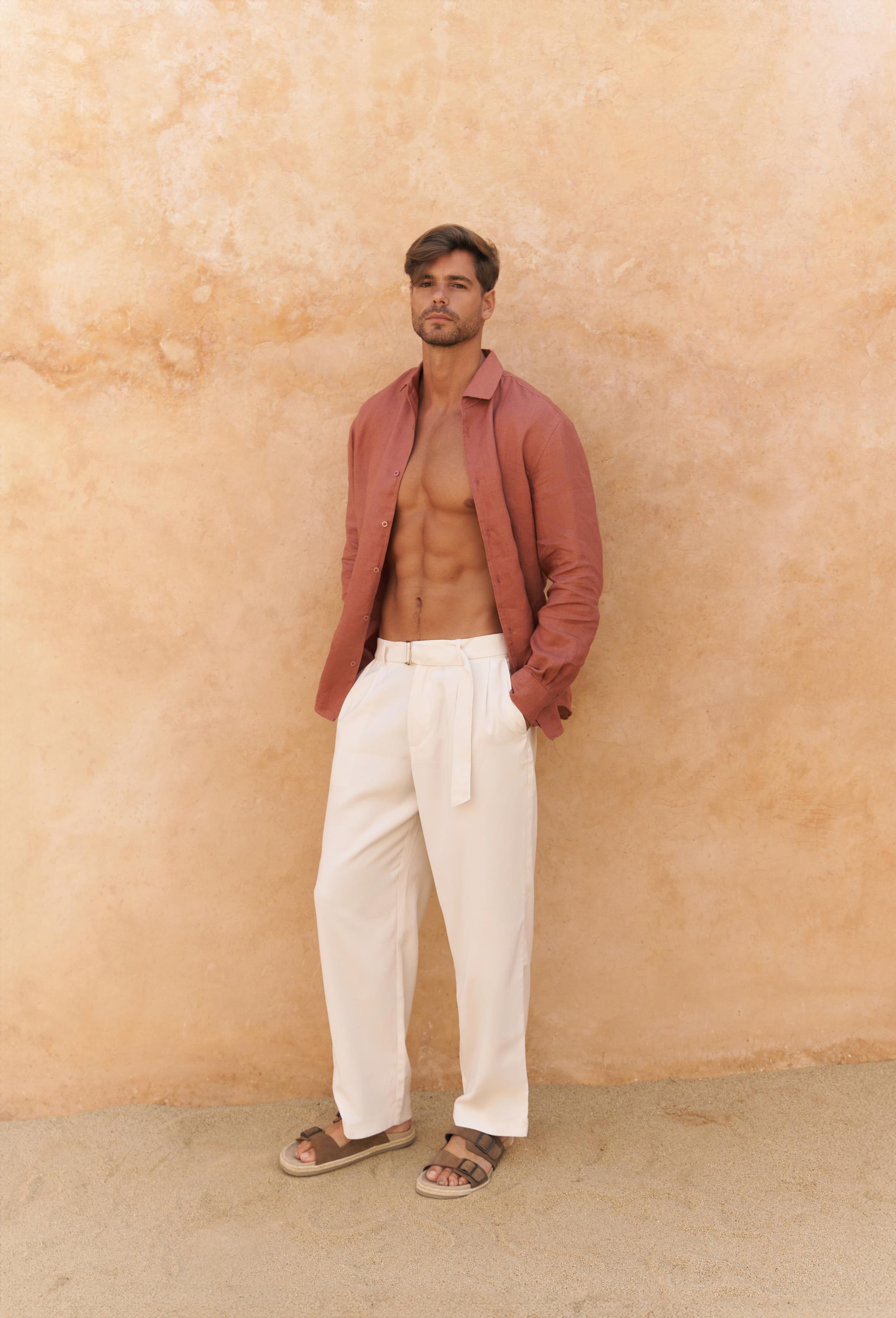 Lorenza Kemer Detay Ekru Erkek Pantolon