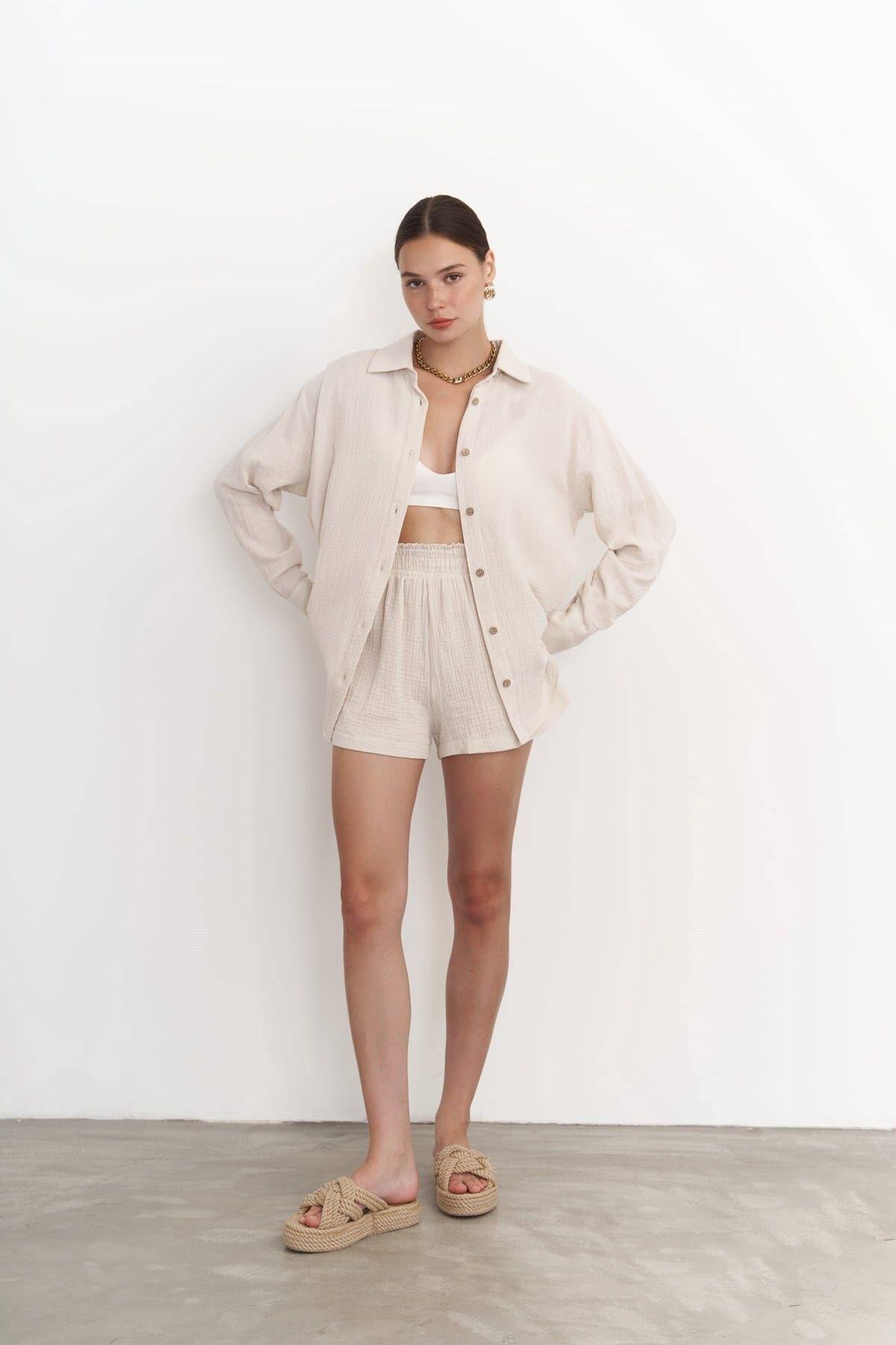 Lorissa Bej Müslin Şortlu Takım