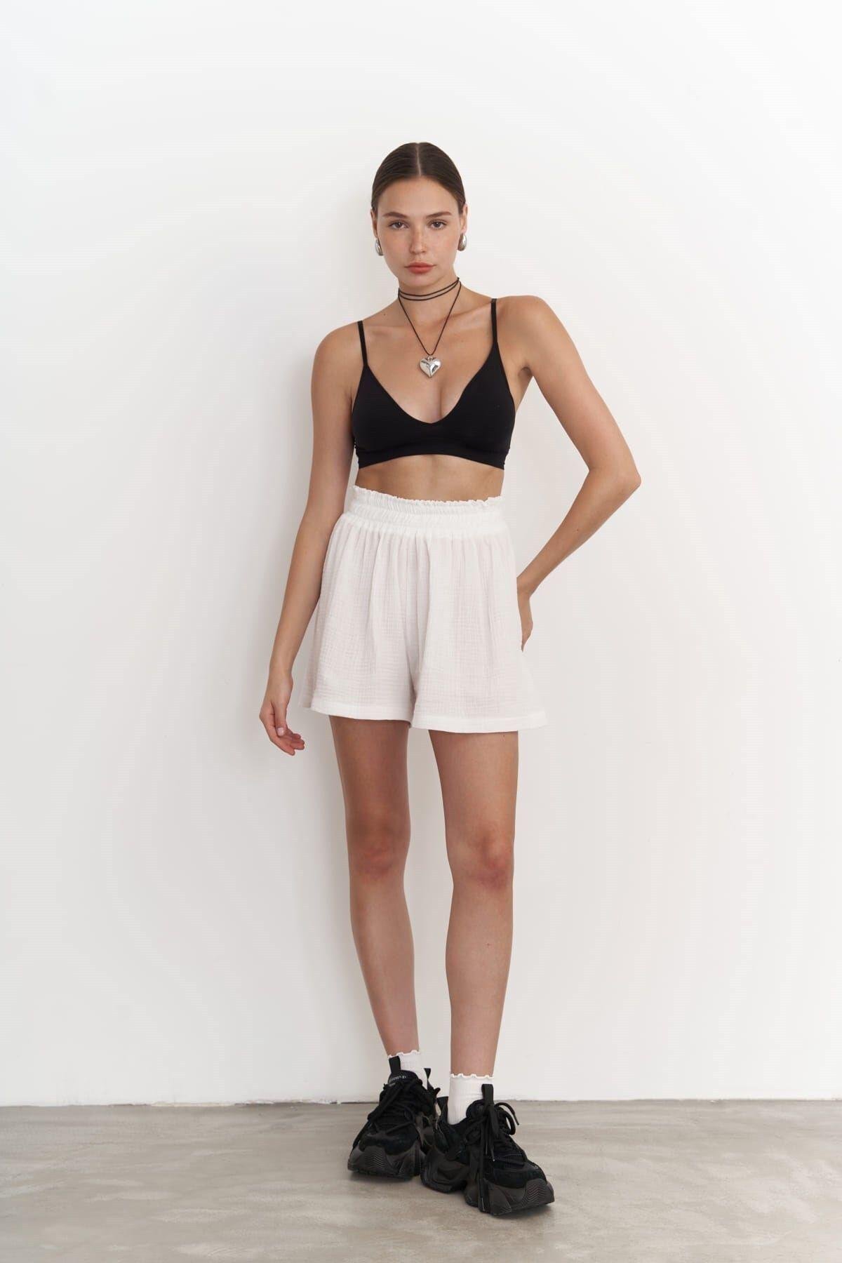 Lorissa Ecru Muslin Shirt & Shorts Set