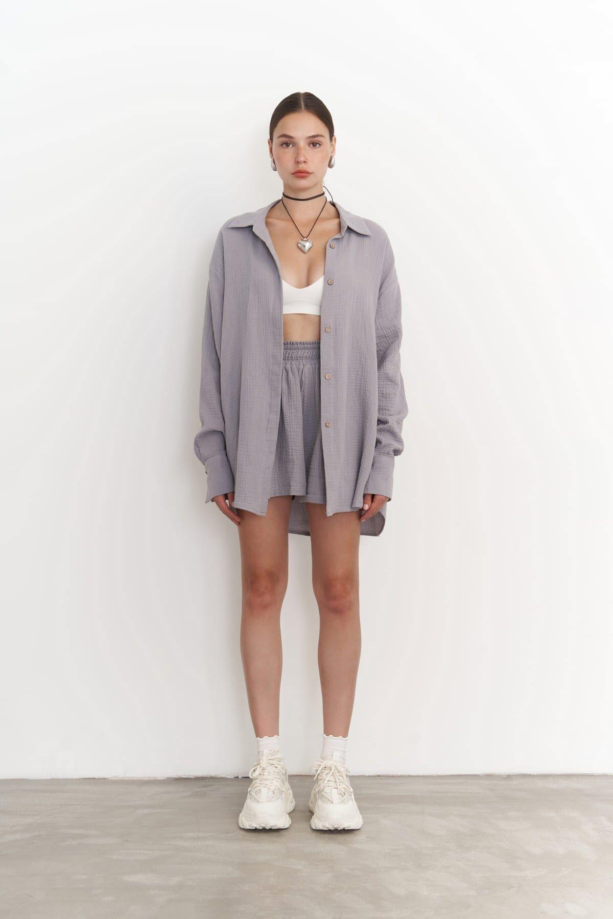 Lorissa Gray Muslin Shirt & Shorts Set