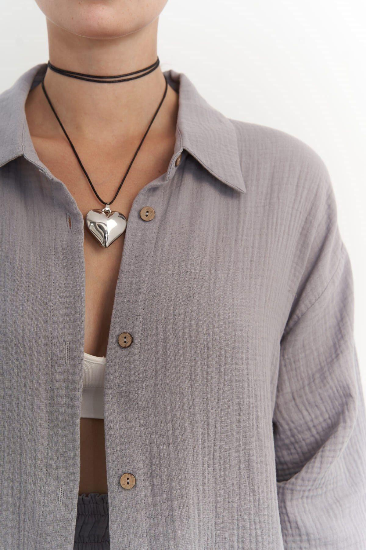 Lorissa Gray Muslin Shirt & Shorts Set