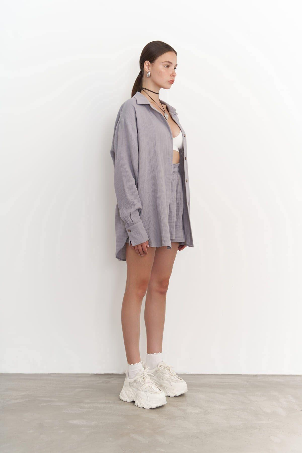 Lorissa Gray Muslin Shirt & Shorts Set