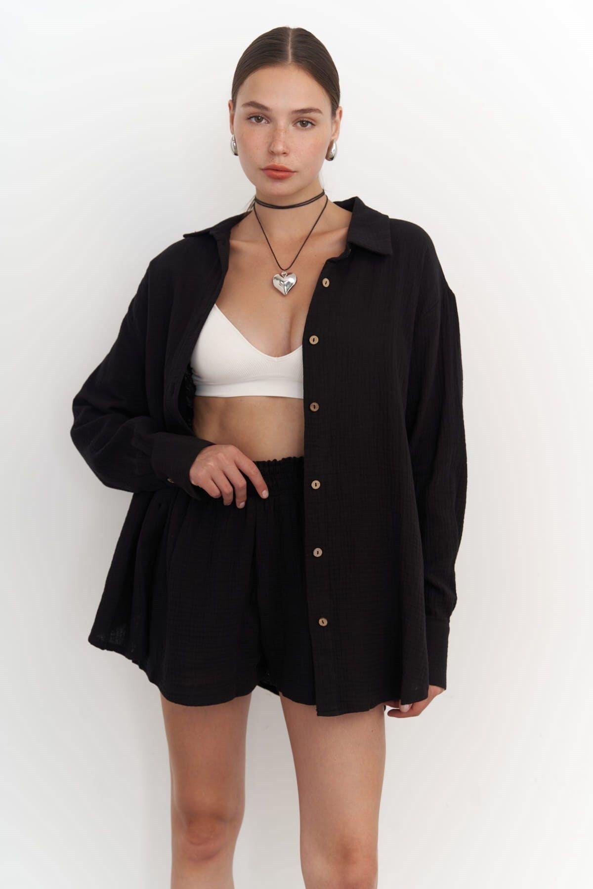 Bohemai Lorissa Black Muslin Shorts Set