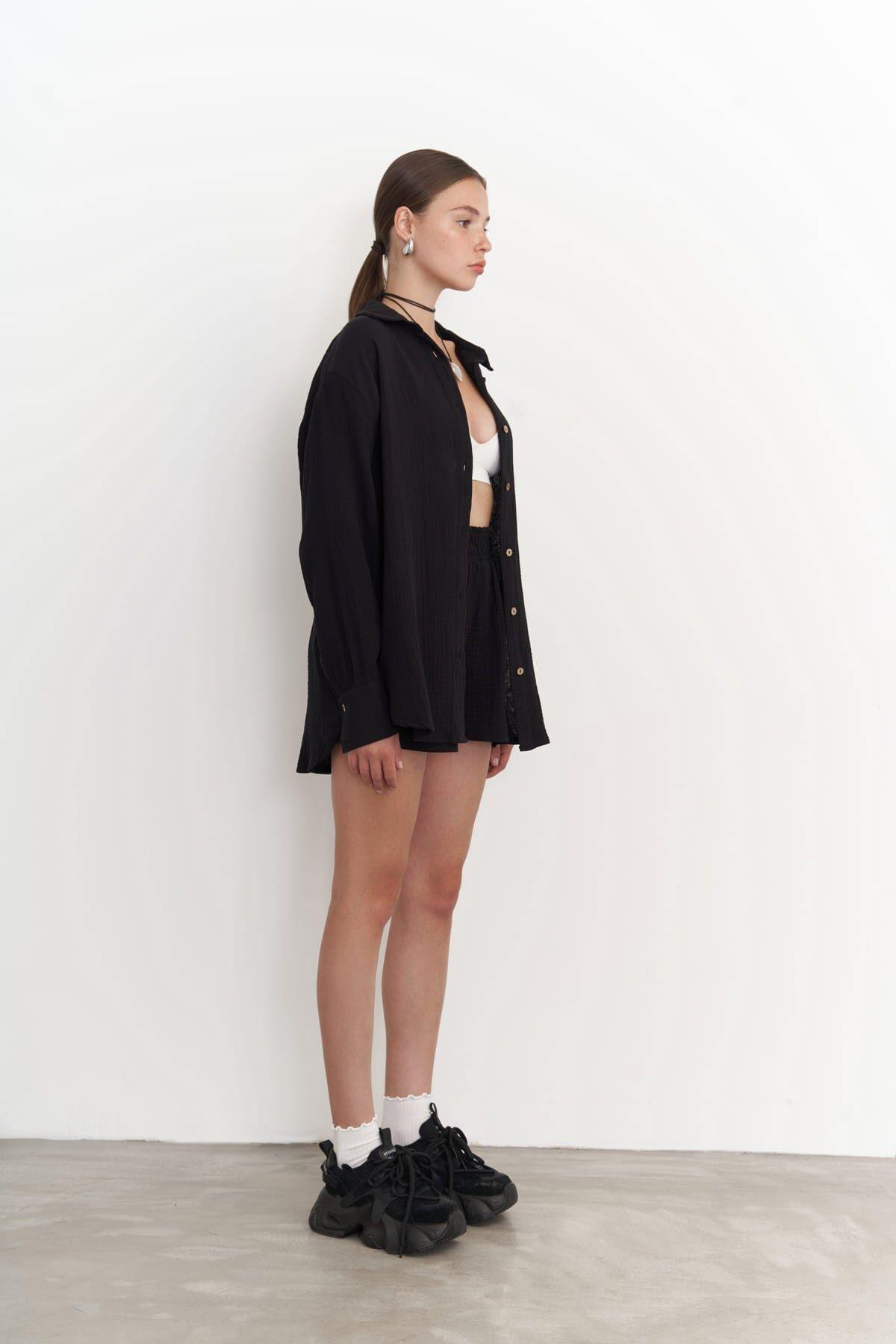 Bohemai Lorissa Black Muslin Shorts Set