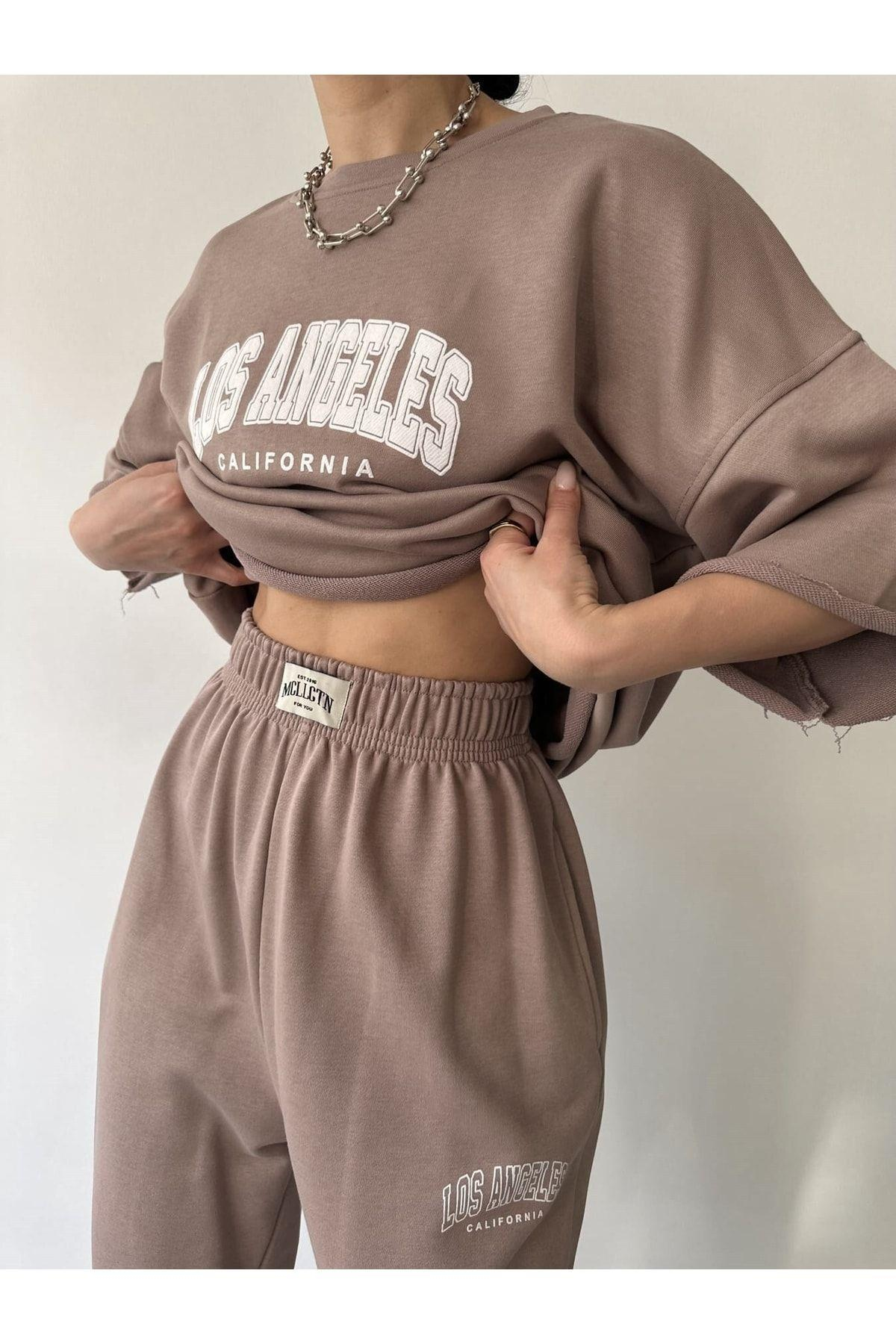 Los Angeles Taupe Gray T-Shirt Tracksuit Set