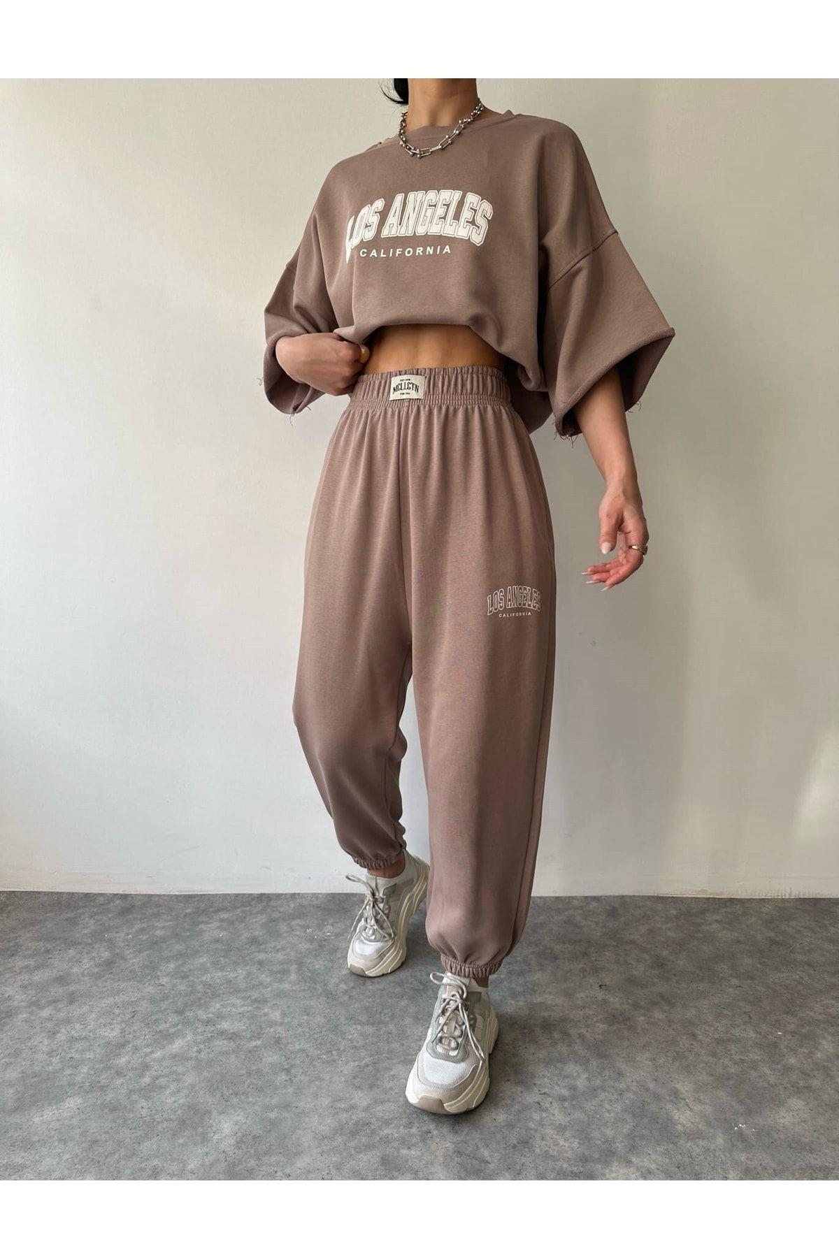 Los Angeles Taupe Gray T-Shirt Tracksuit Set