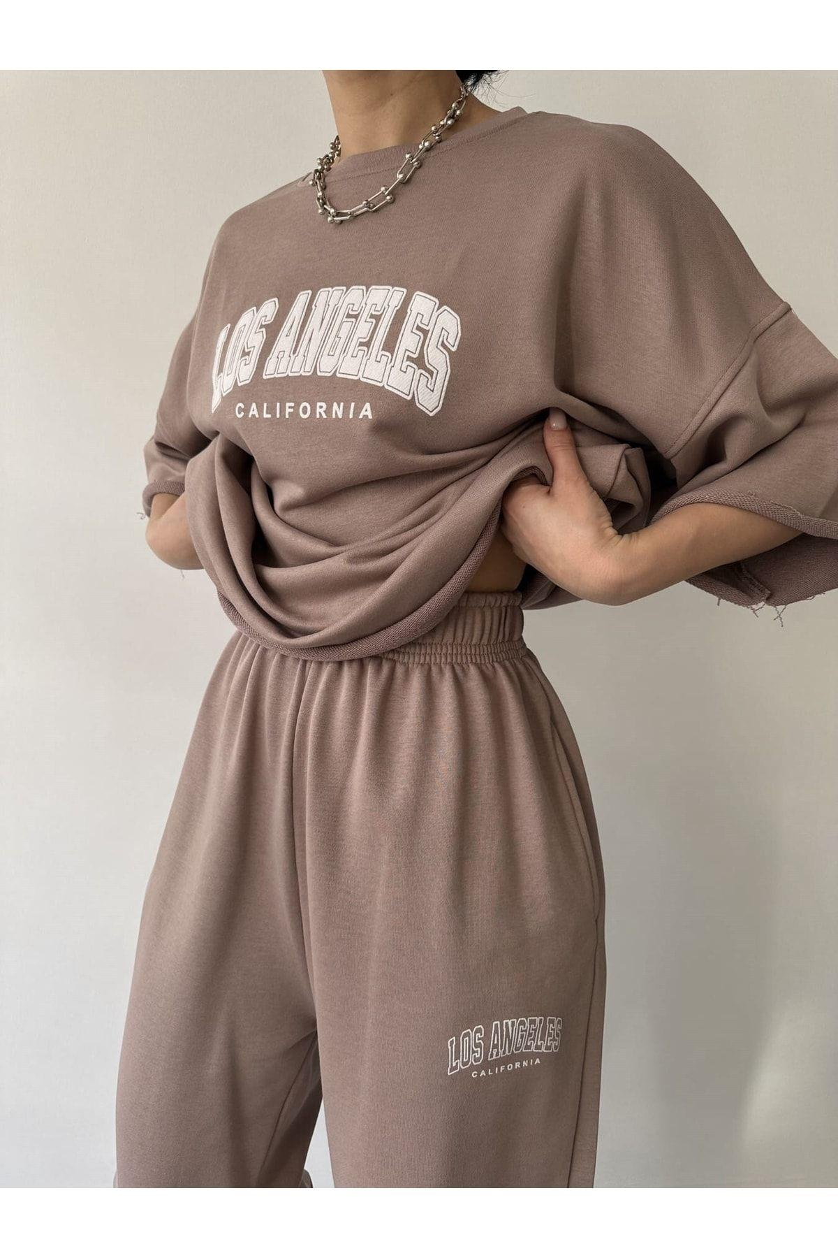 Los Angeles Taupe Gray T-Shirt Tracksuit Set