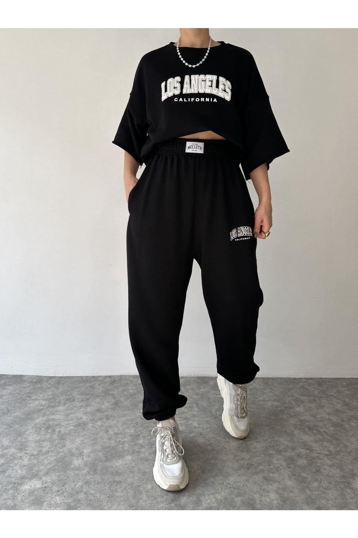 Los Angeles Siyah T-Shirt Eşofman Takım