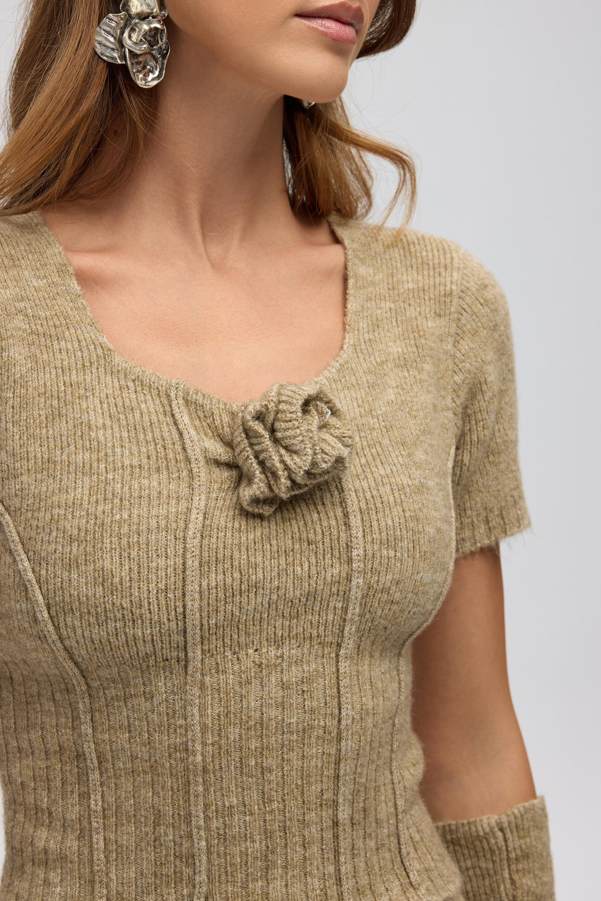 Lumi Gül Detay Vizon Crop Etek Triko Takım