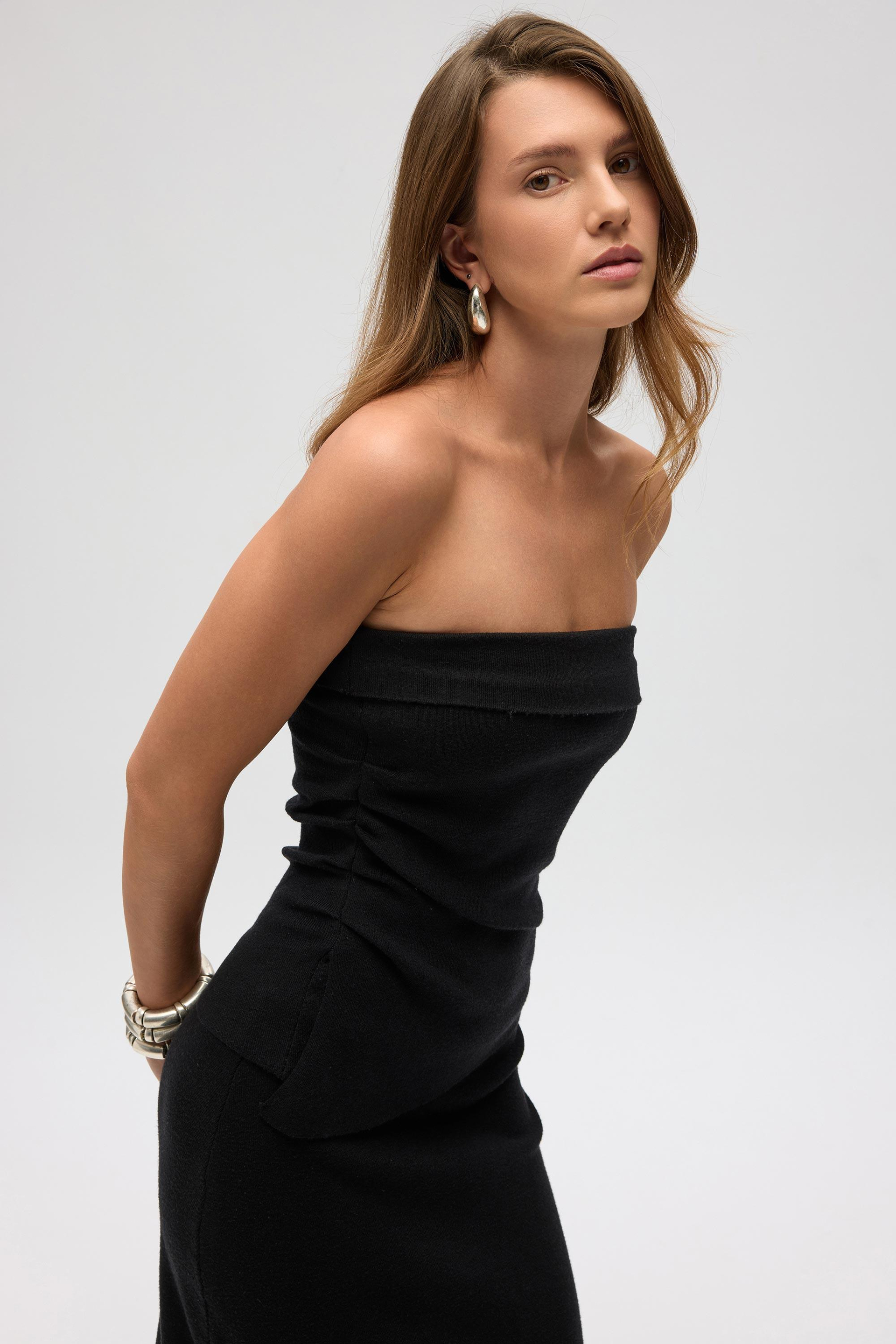 Lunor Siyah Straplez Crop Etek Takım