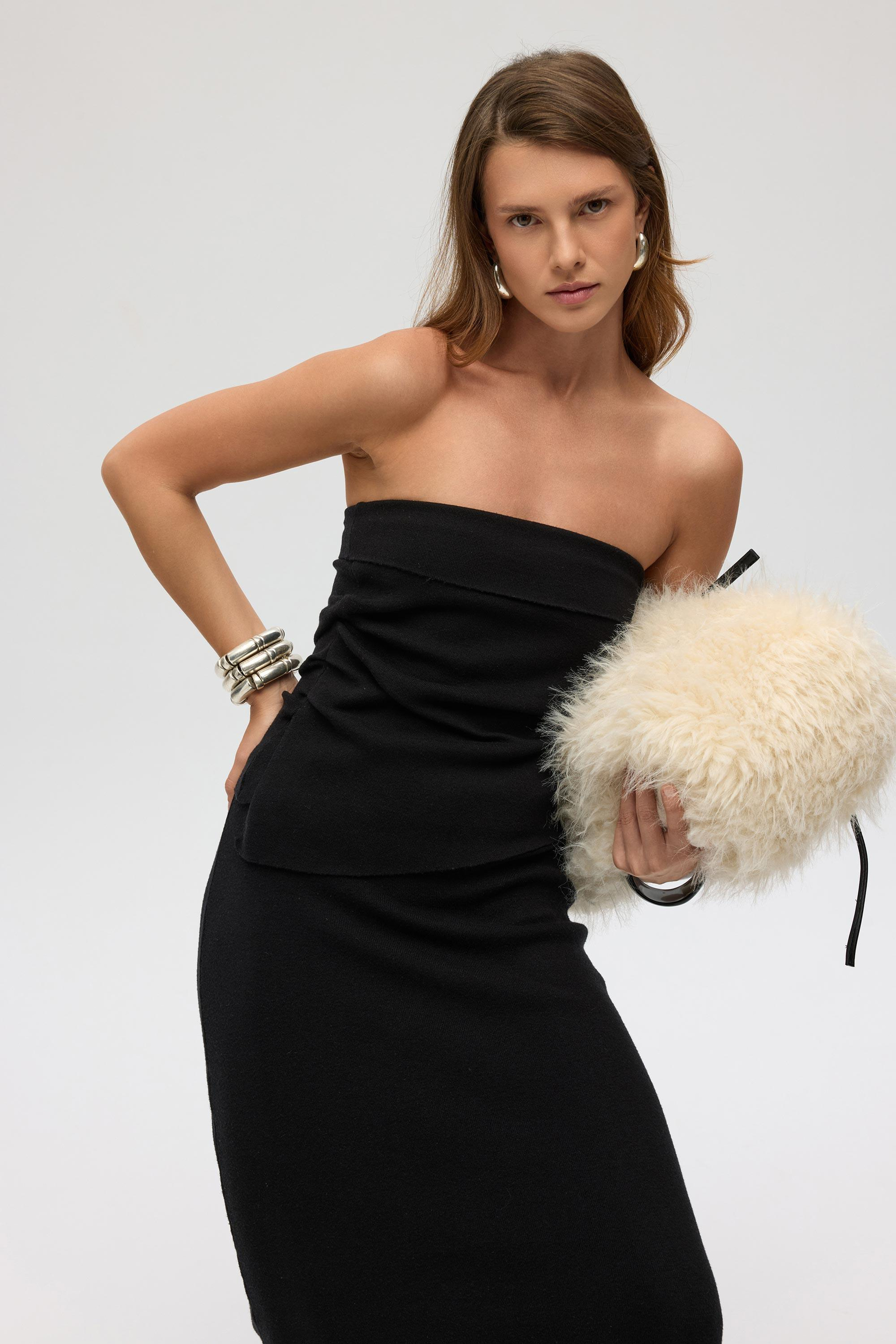 Lunor Siyah Straplez Crop Etek Takım