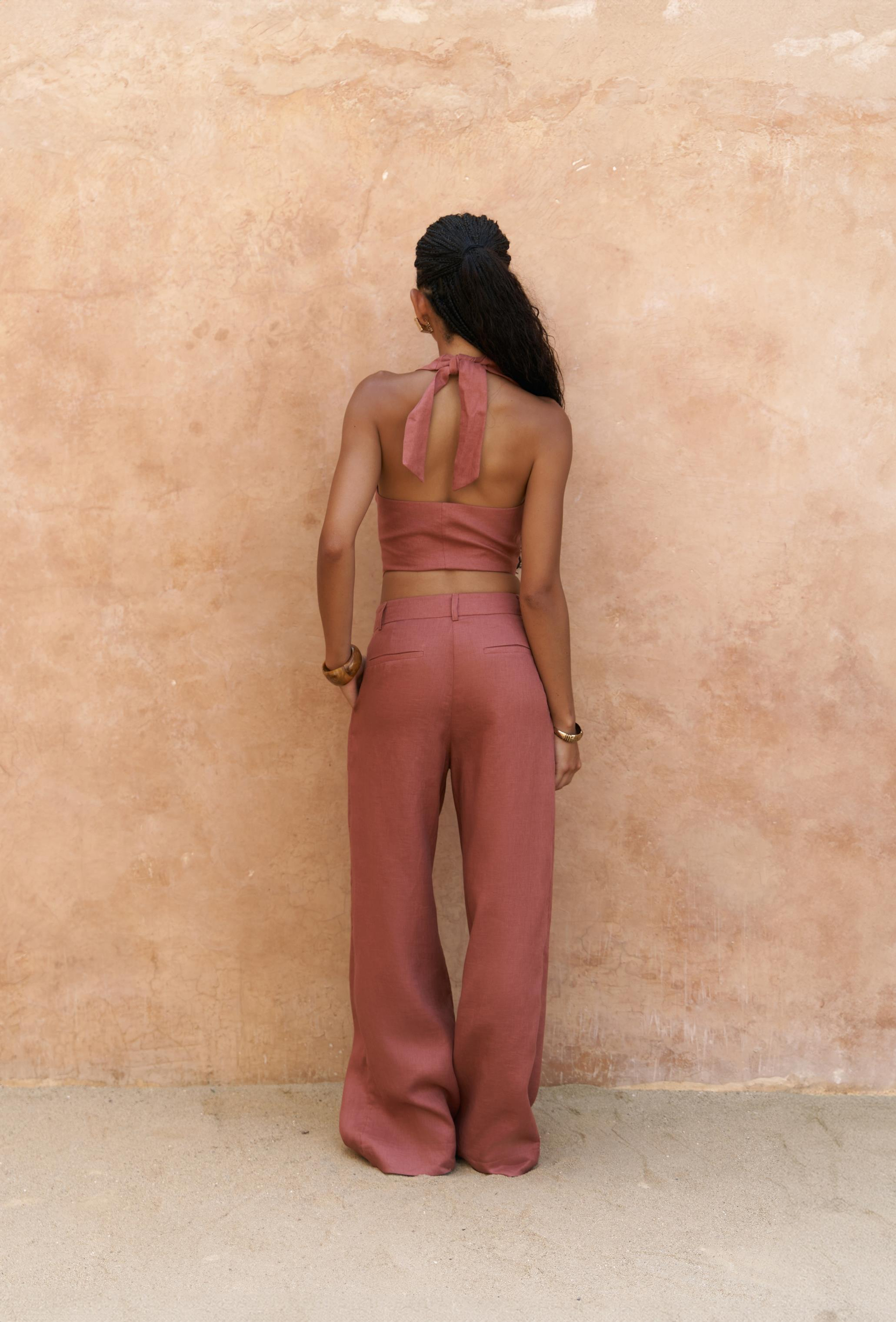 Lvdovila Tarçın Keten Crop Yelek Pantolon Takım