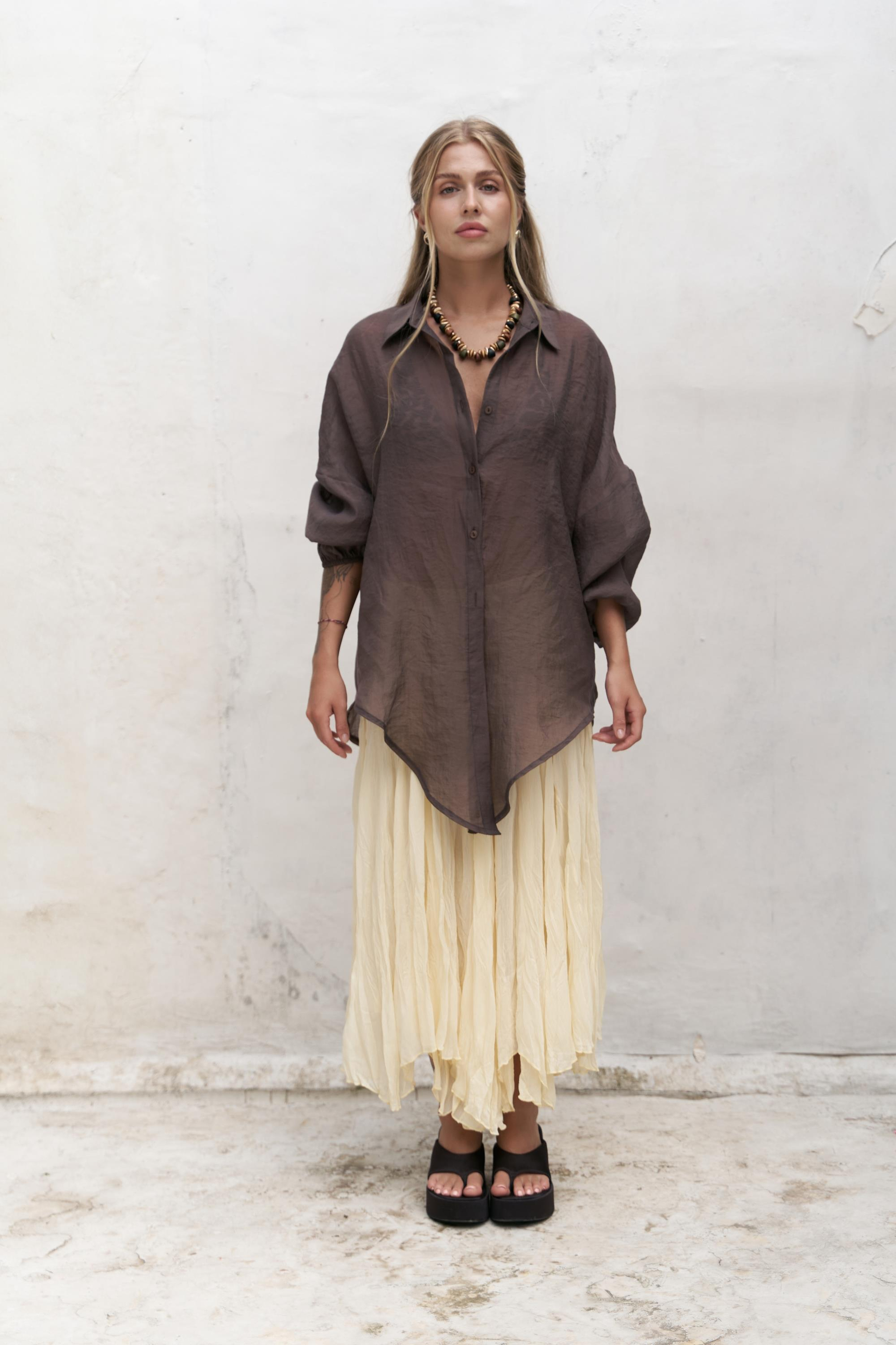 Lyra Oversize Kahve Gömlek