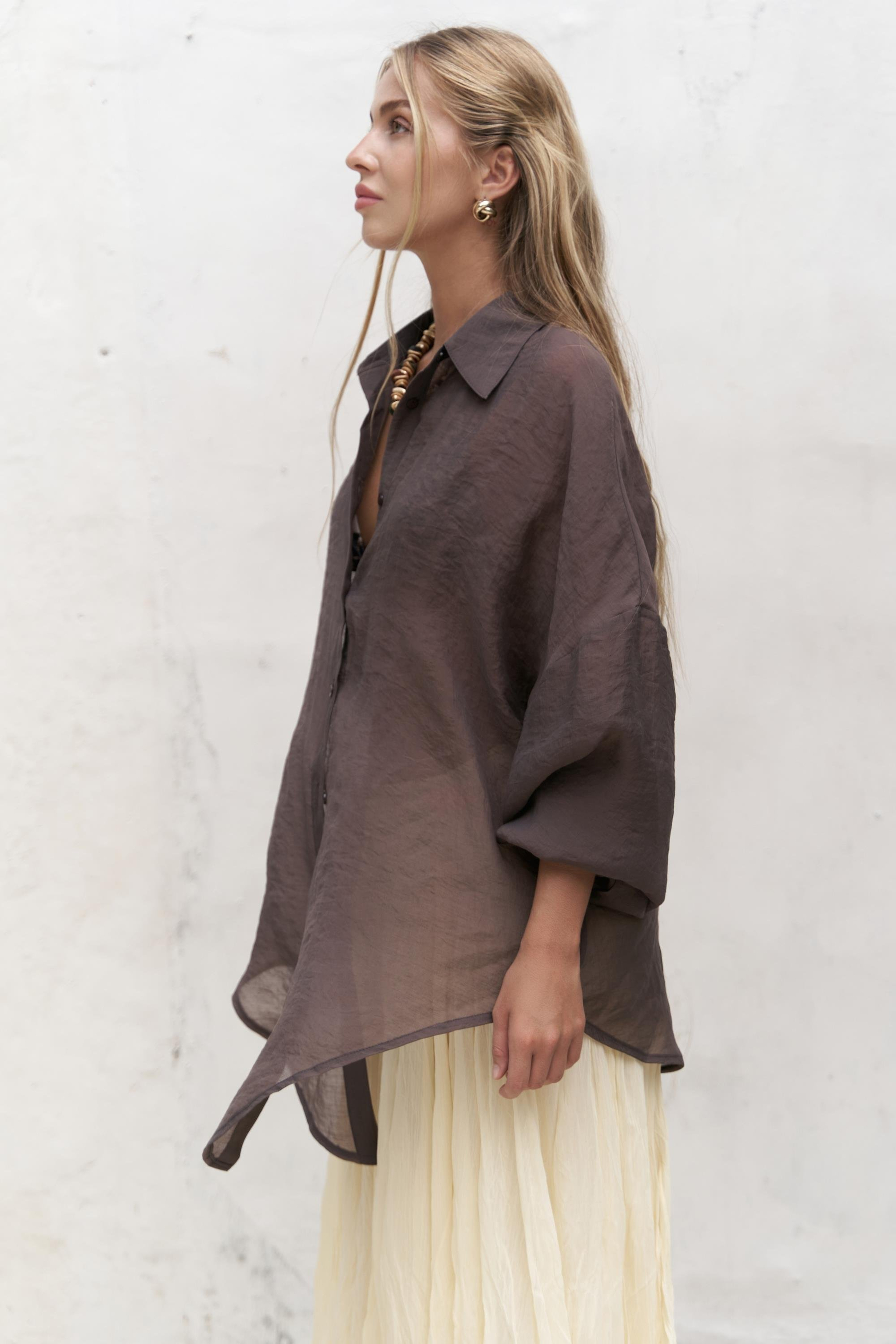 Lyra Oversize Kahve Gömlek