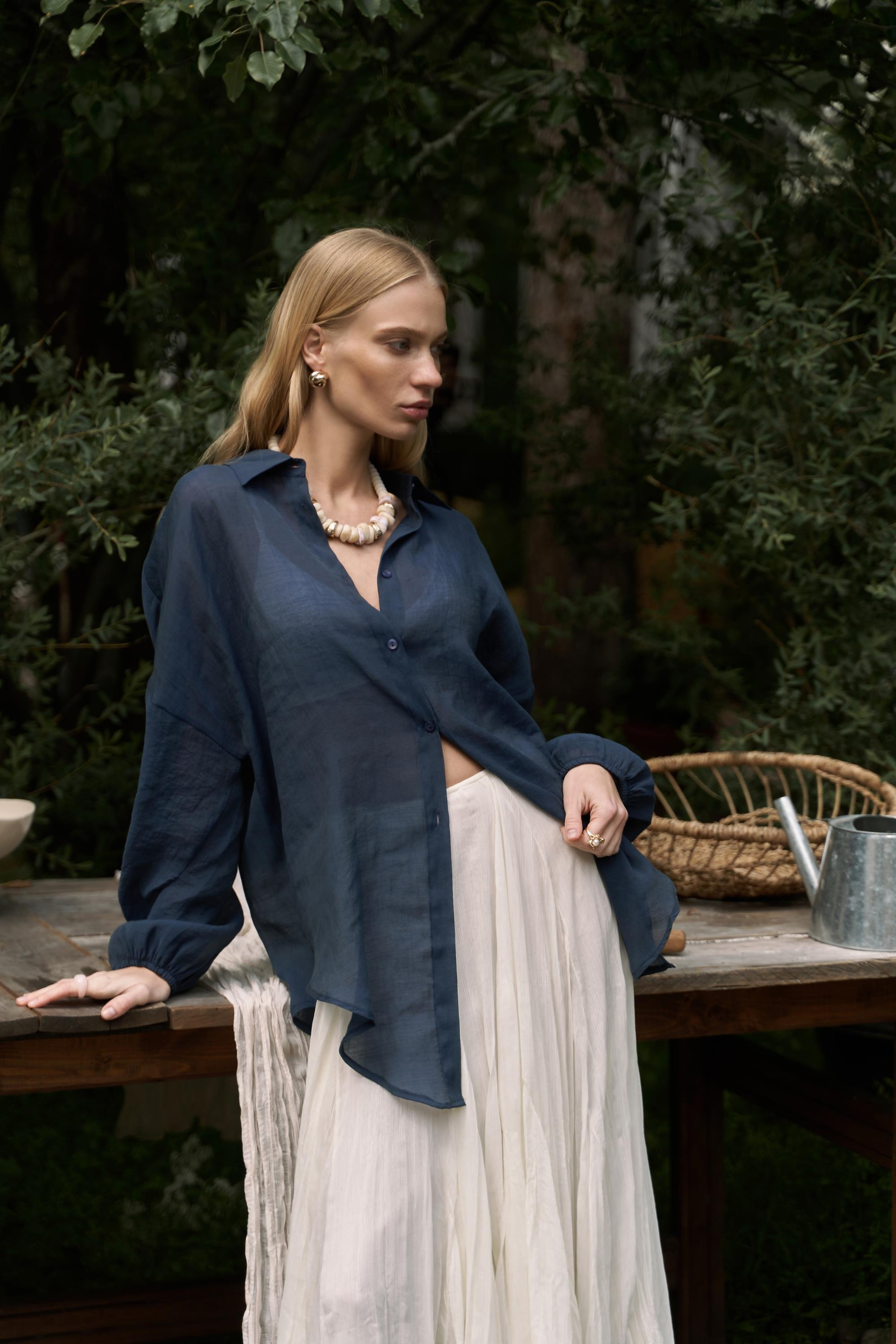 Lyra Oversize Lacivert Gömlek