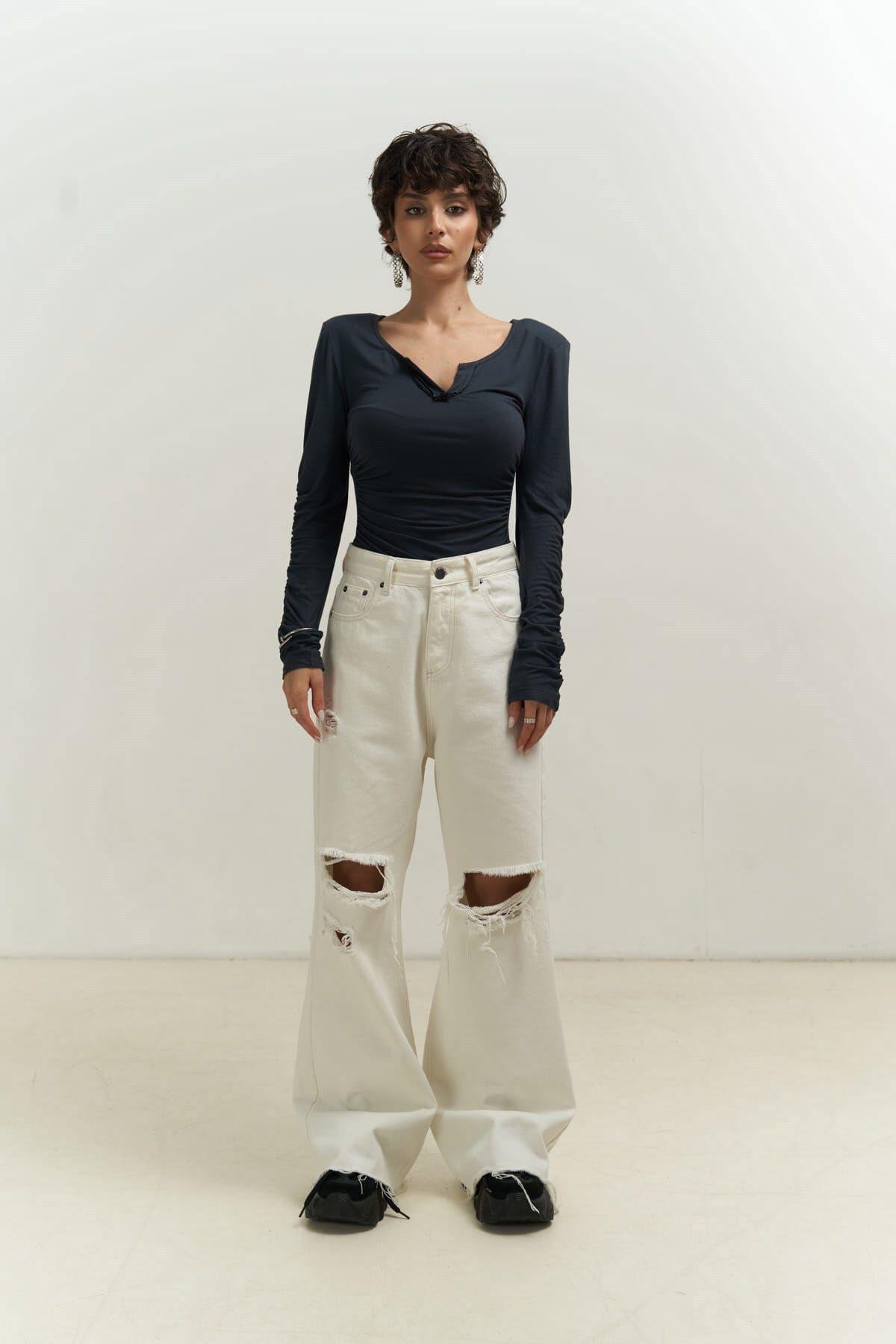 Magenta Padded Long Sleeve Anthracite Blouse