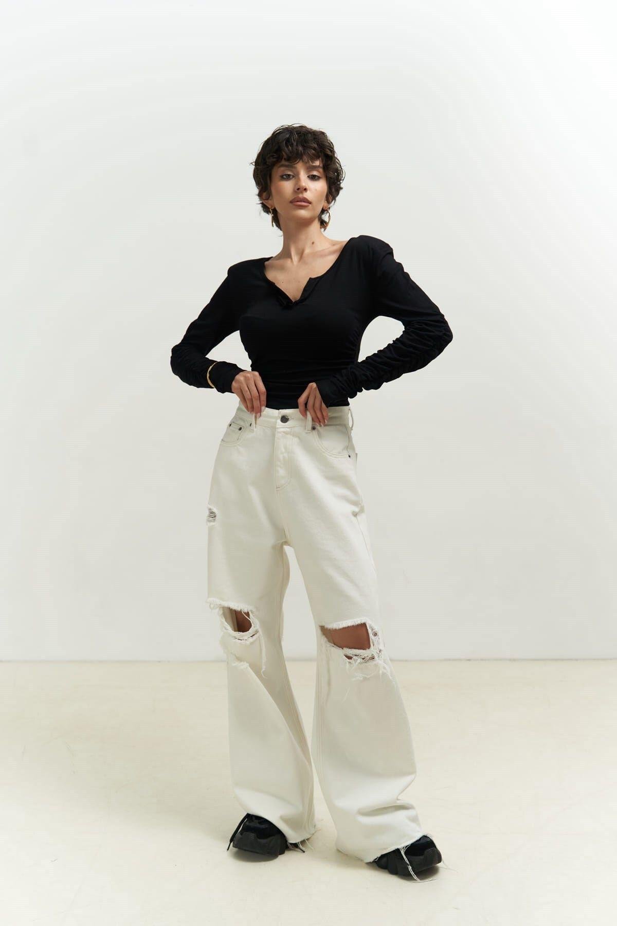 Magenta Padded Long Sleeve Black Blouse