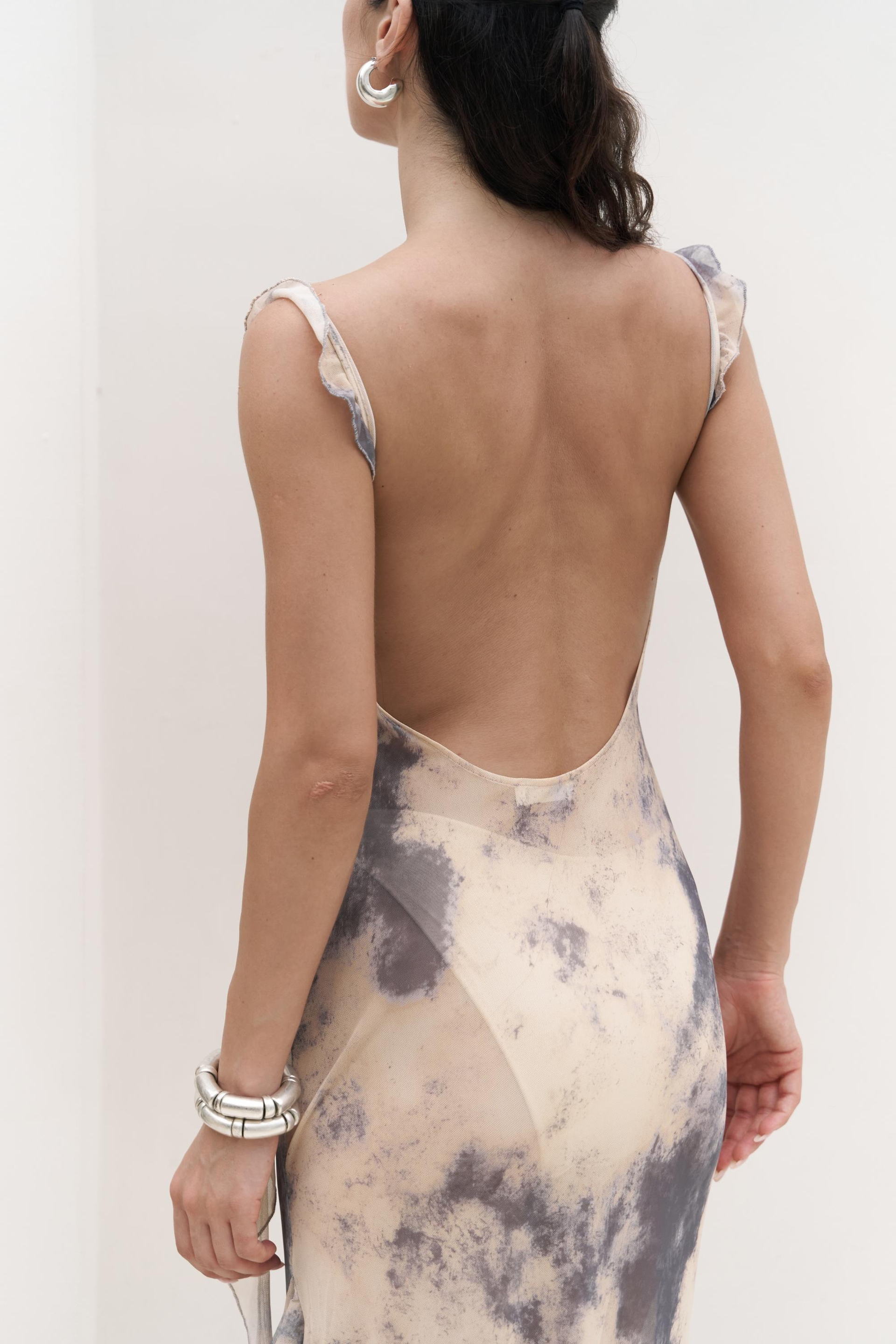 Magi Fırfır Detay Sarı Uzun Elbise