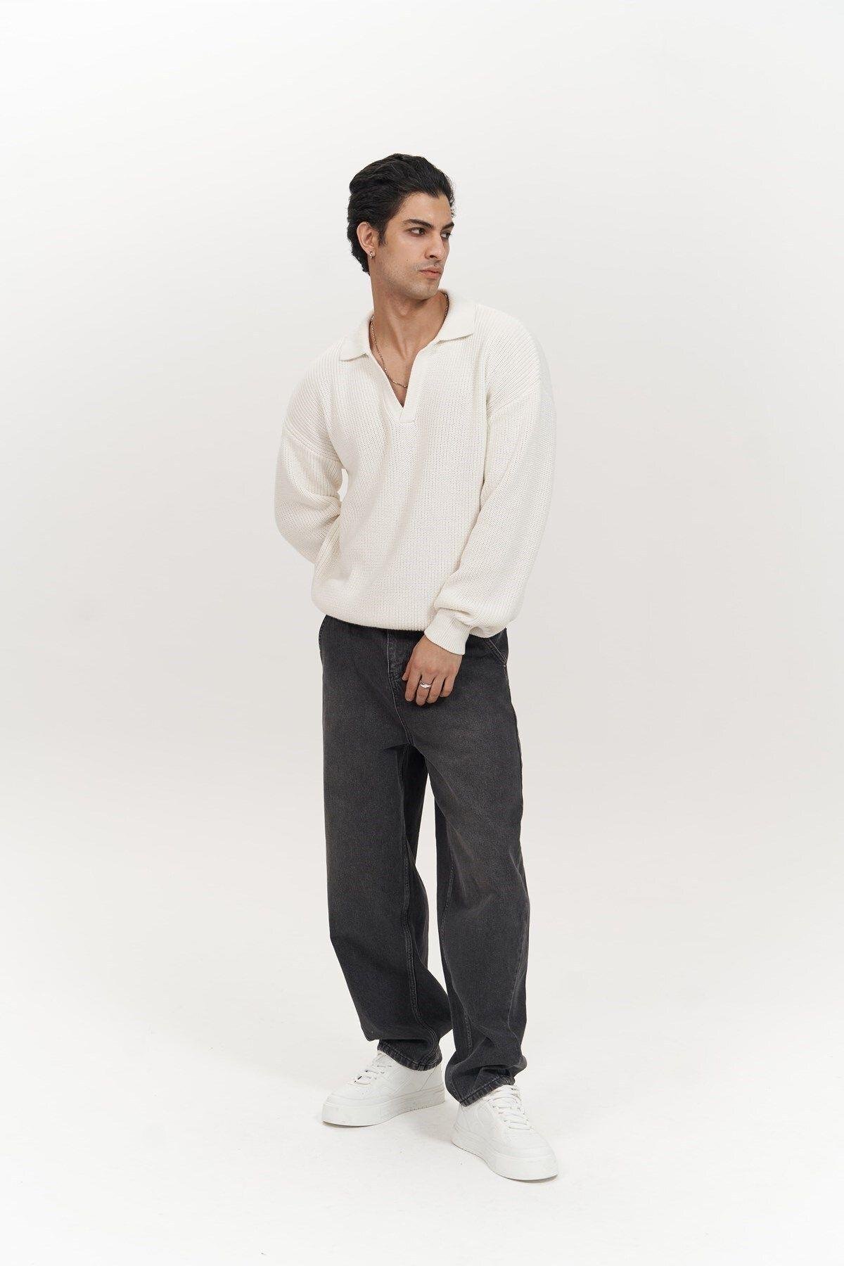 Magnus Polo Yaka Ekru Erkek Triko Kazak