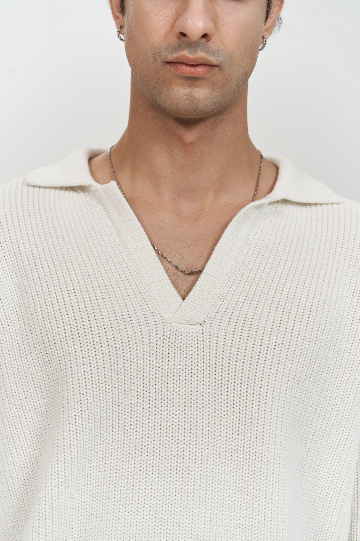 Magnus Polo Yaka Ekru Erkek Triko Kazak