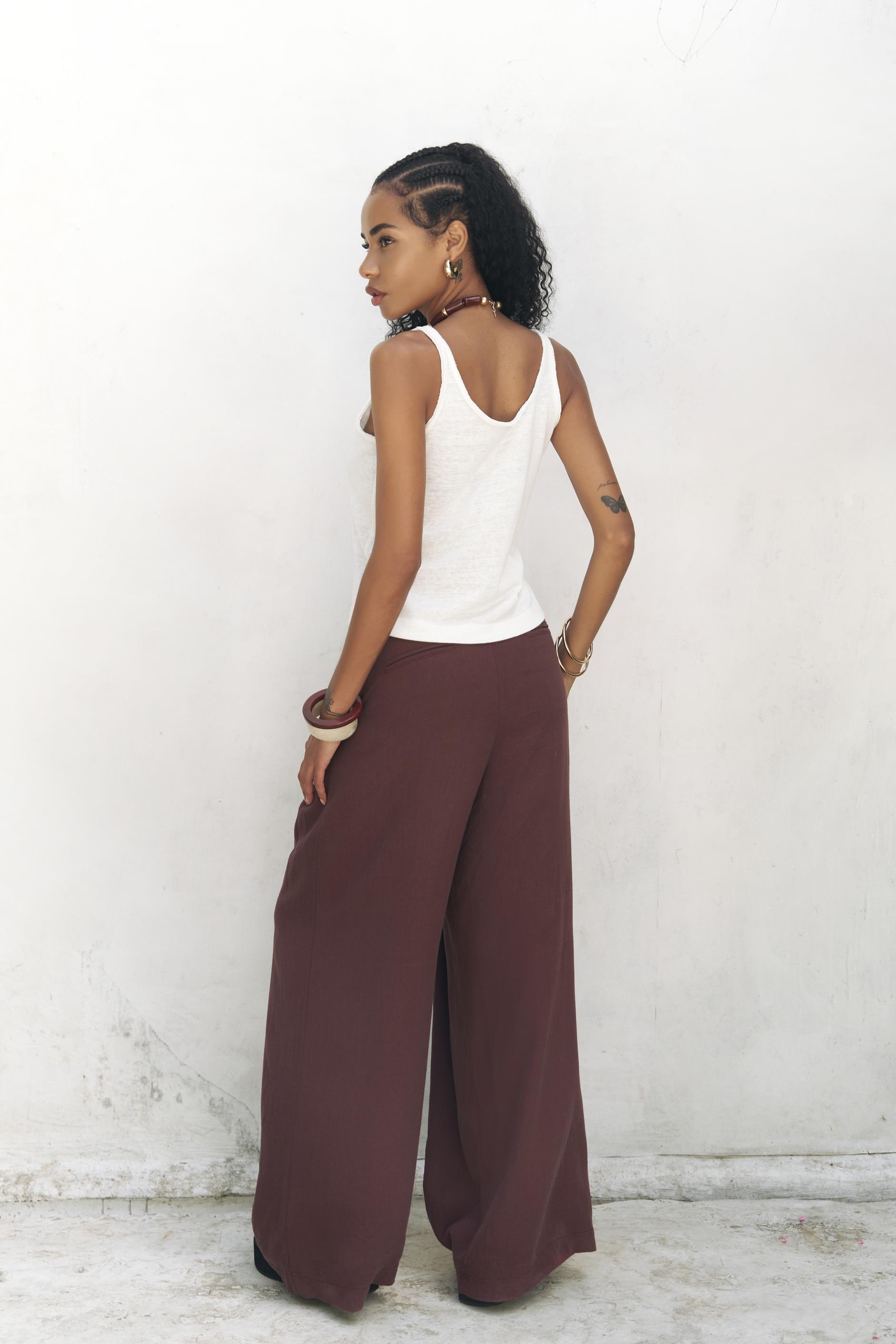 Mahoney Bordo Keten Palazzo Pantolon