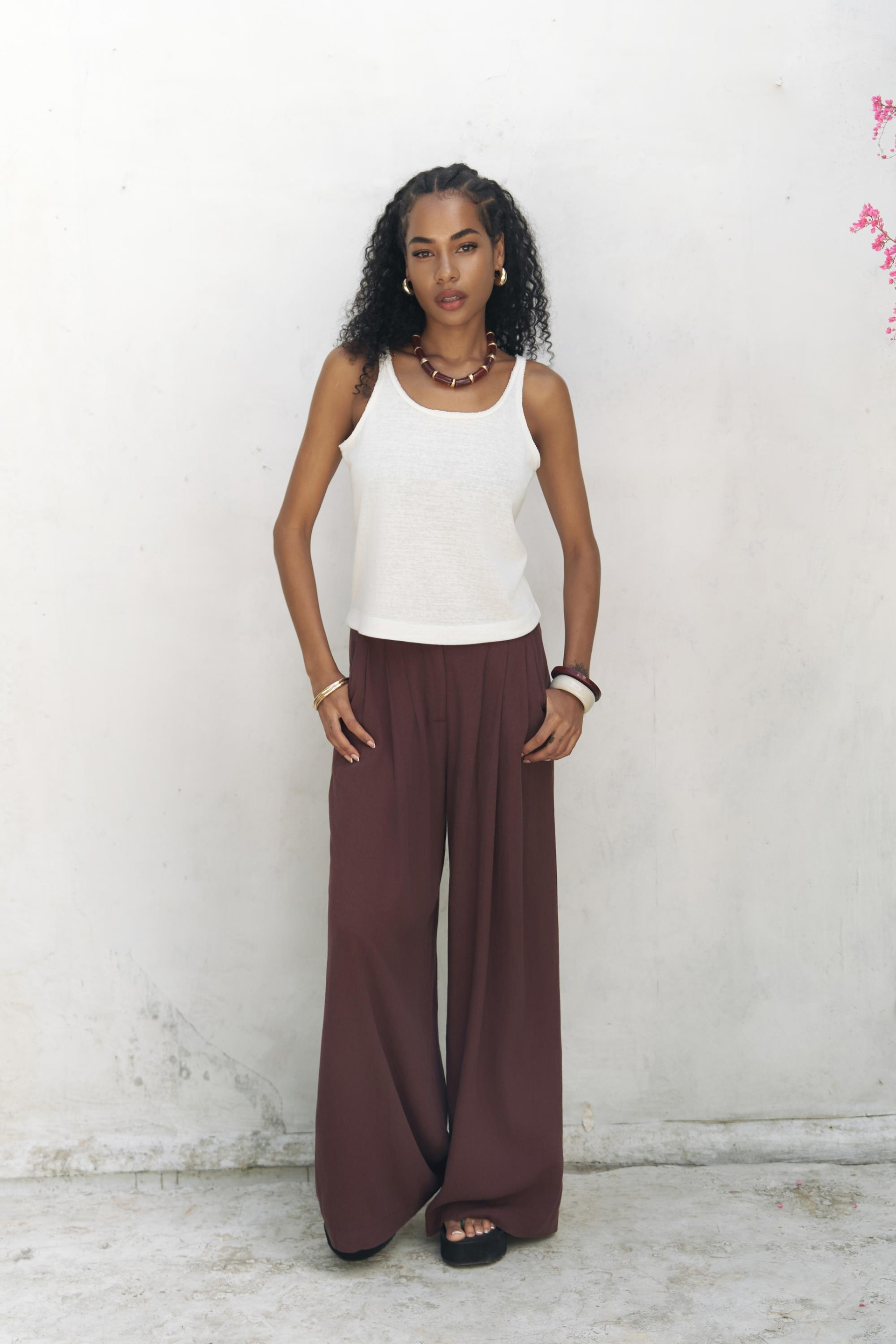 Mahoney Bordo Keten Palazzo Pantolon