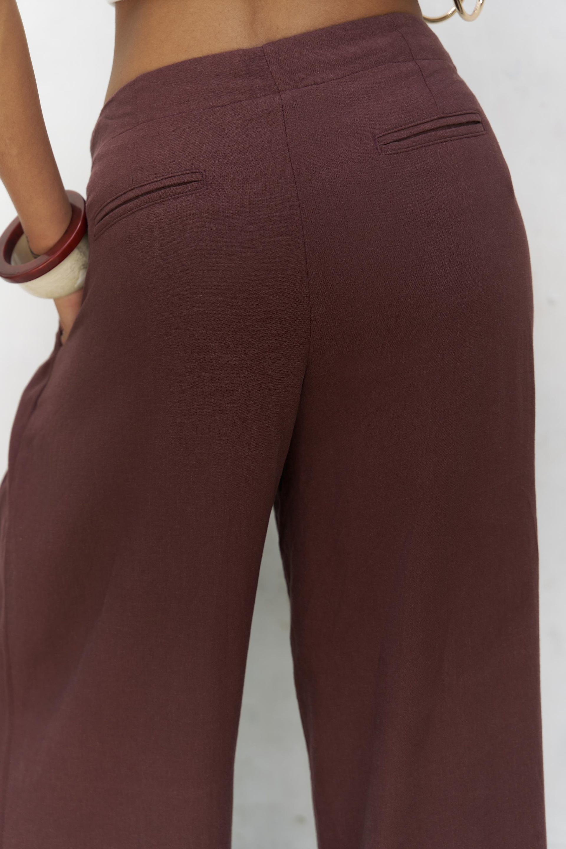 Mahoney Bordo Keten Palazzo Pantolon