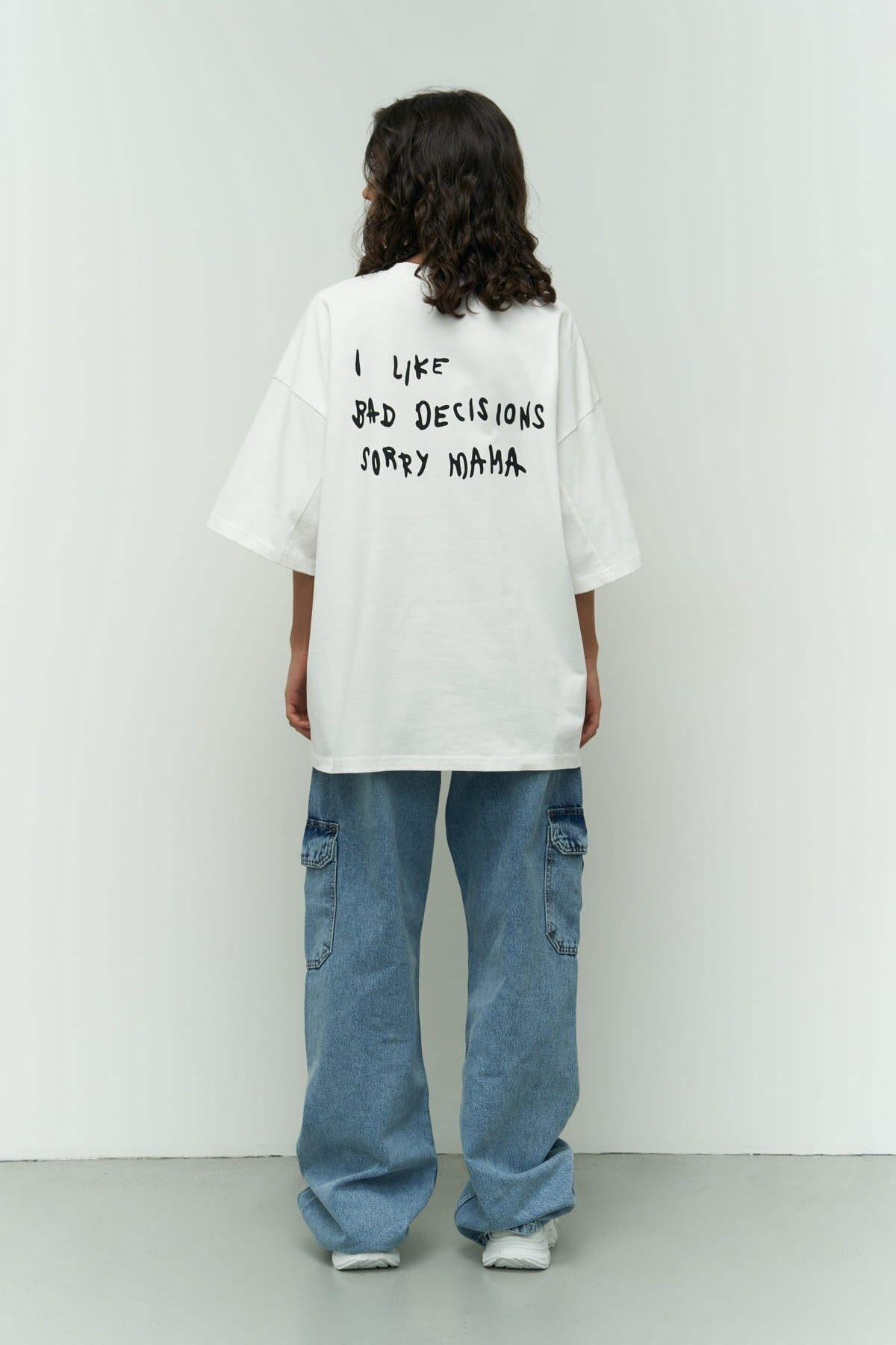 Mai Collection I Like Mama White Oversized T-Shirt