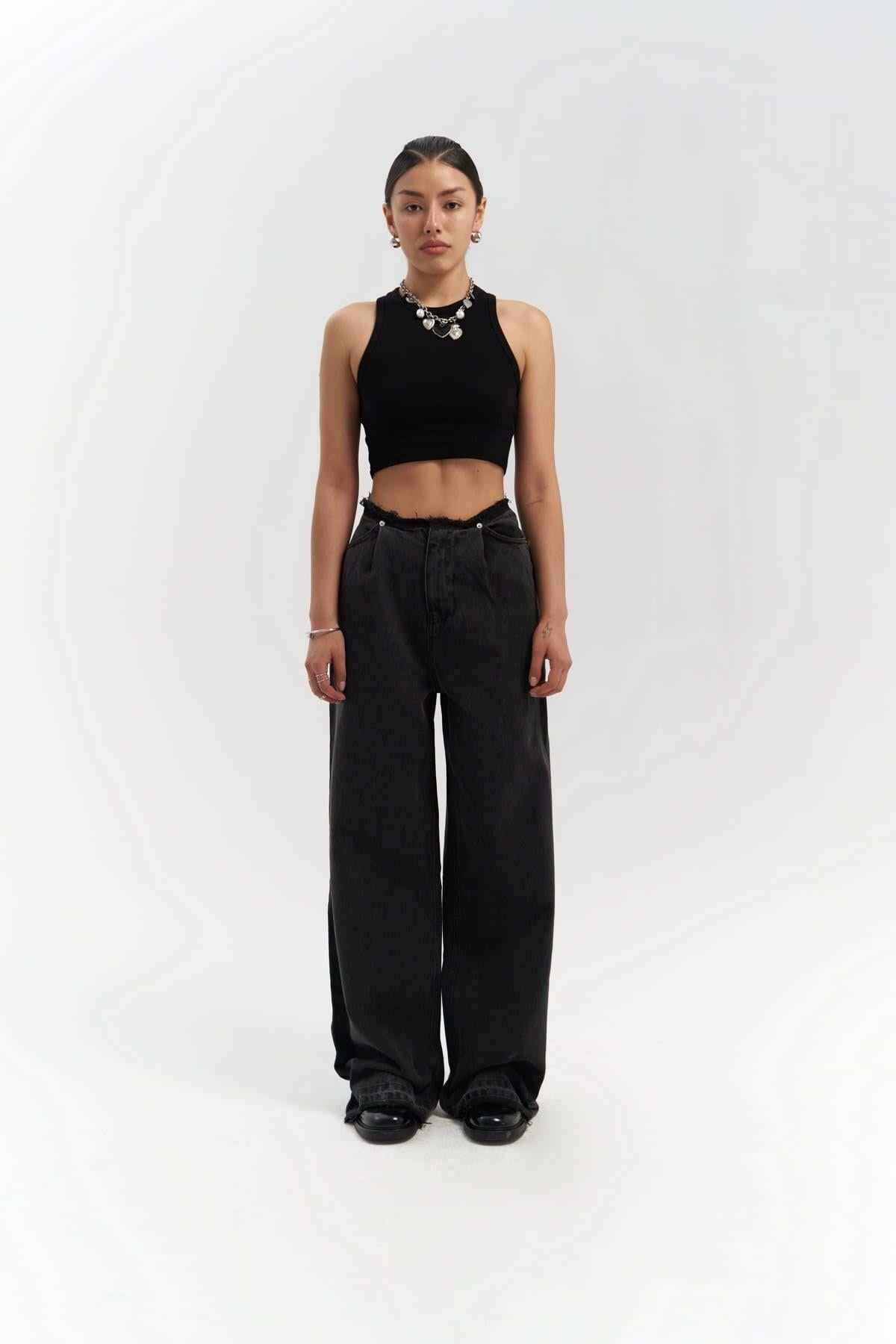 Mai Collection Leony Bel Detay Siyah Jeans