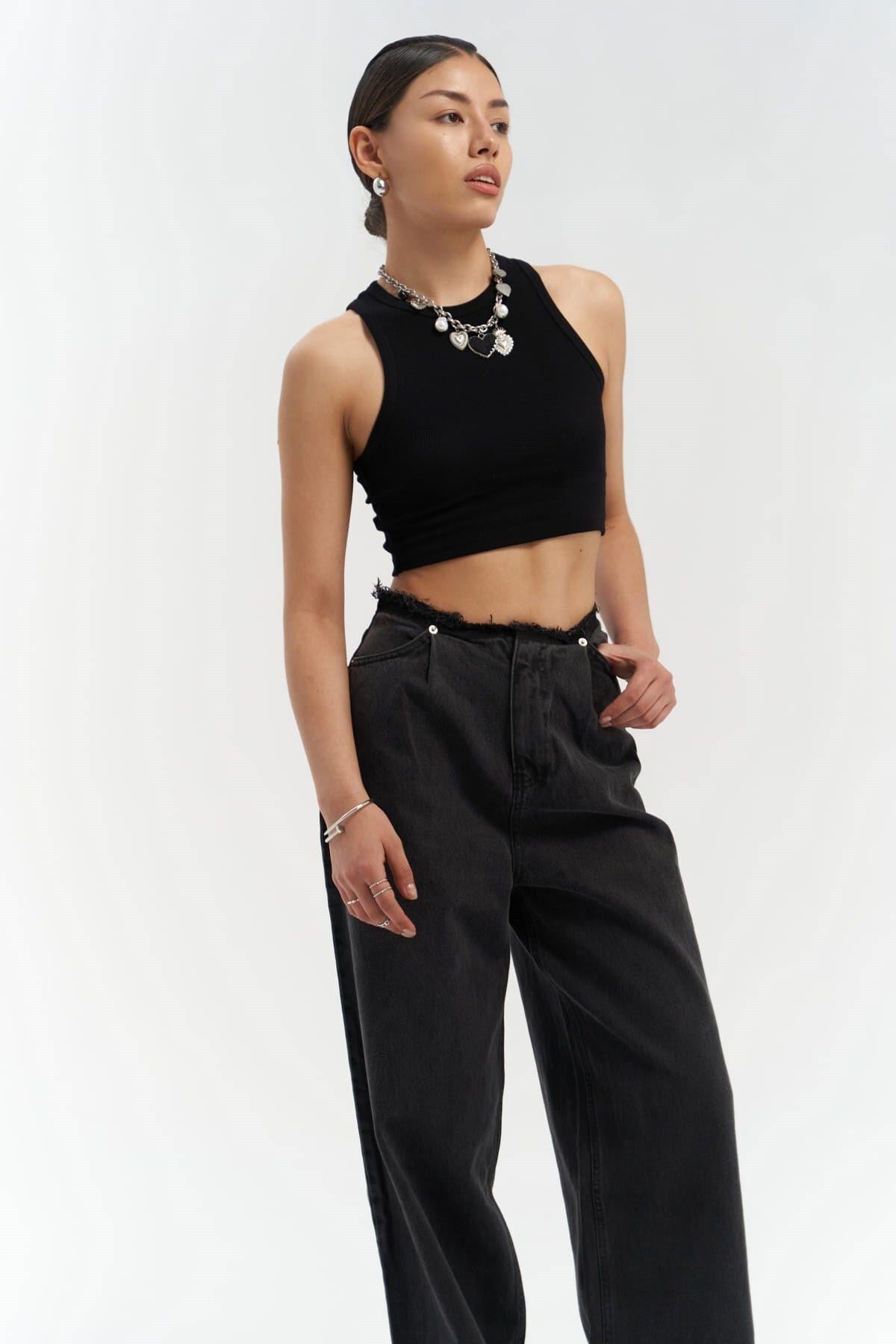 Mai Collection Leony Bel Detay Siyah Jeans