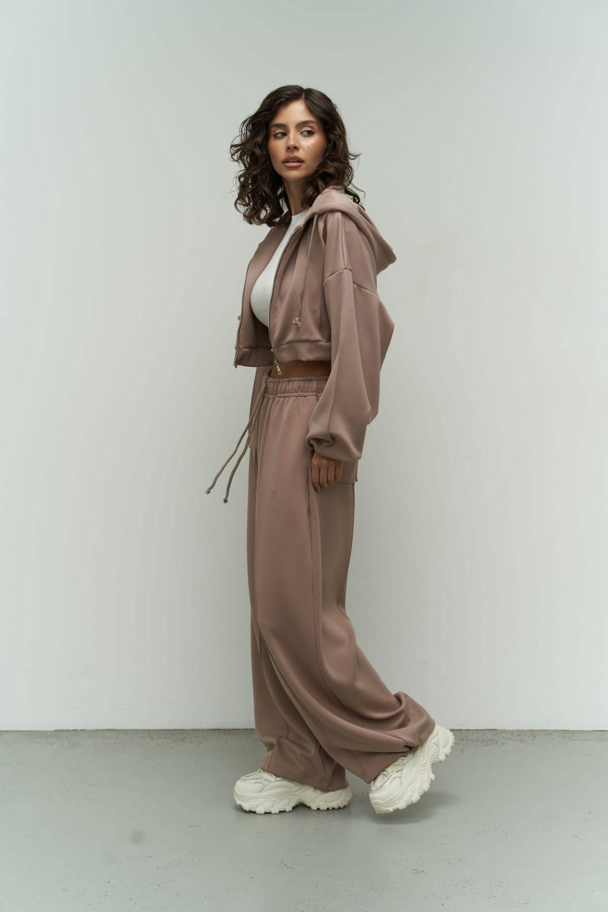 Moon Hooded Taupe Tracksuit Set