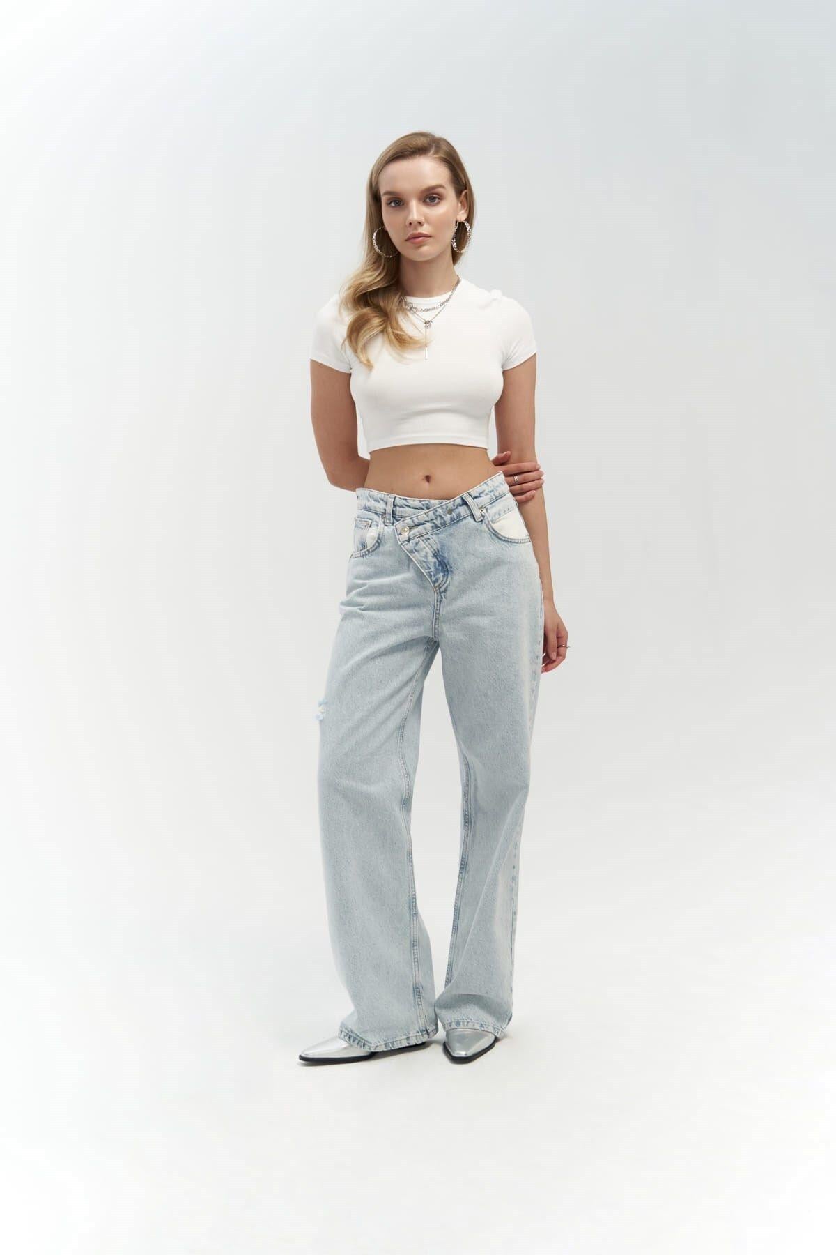 Mai Collection Tansy Buz Mavi Cep Detay Jean Pantolon