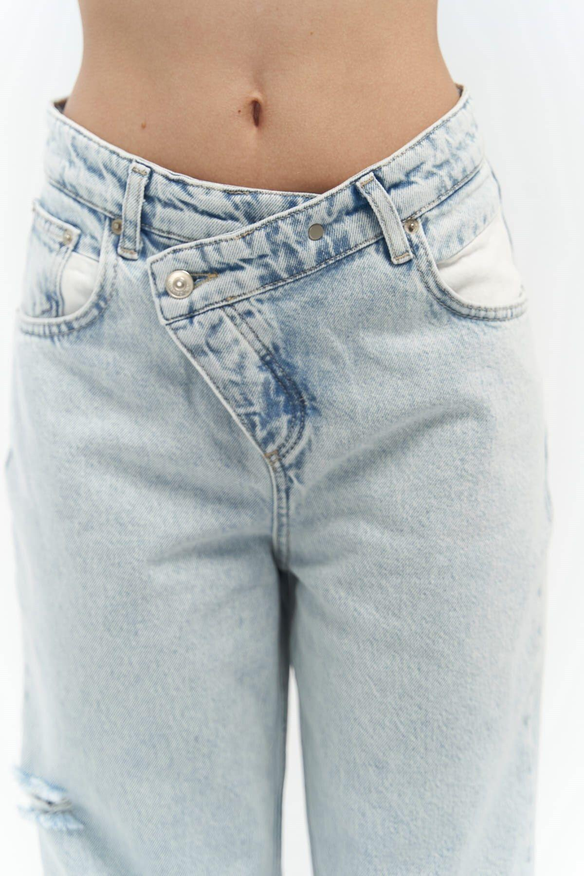 Mai Collection Tansy Buz Mavi Cep Detay Jean Pantolon