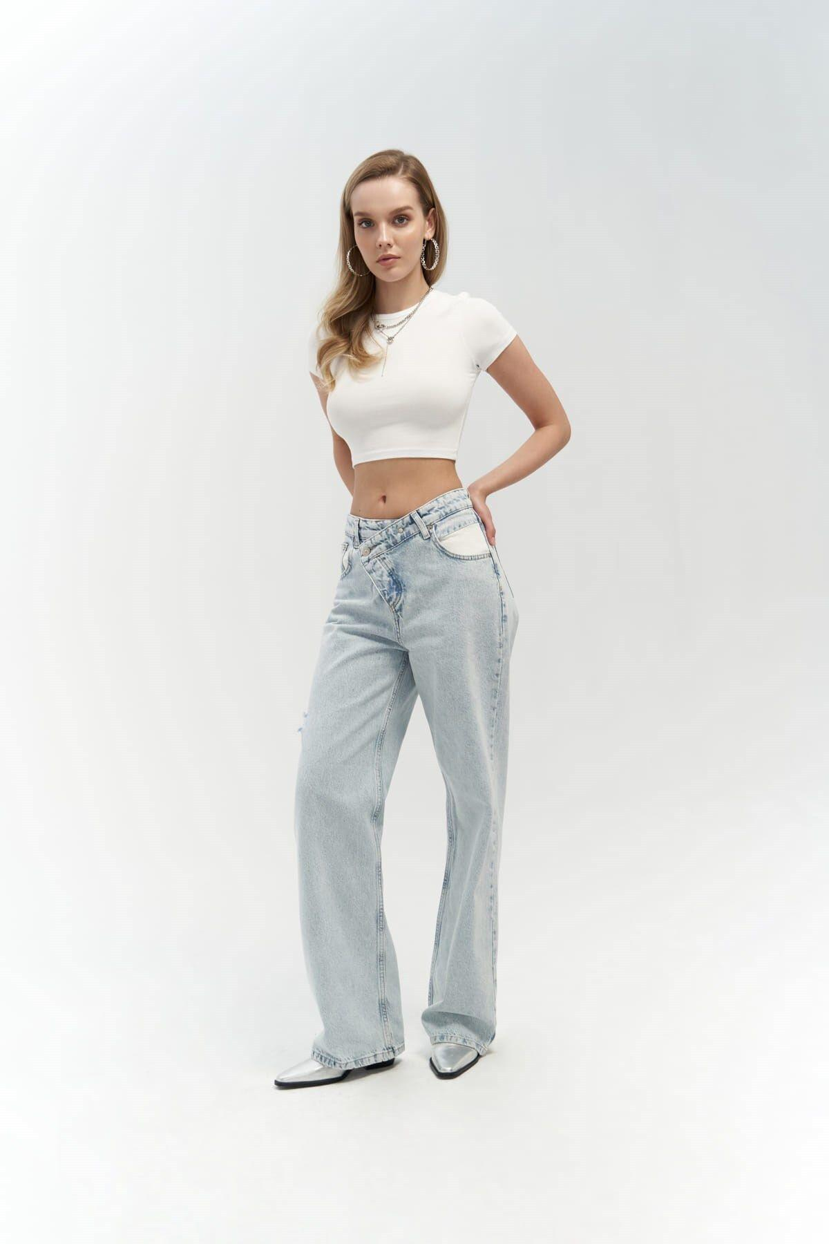 Mai Collection Tansy Buz Mavi Cep Detay Jean Pantolon