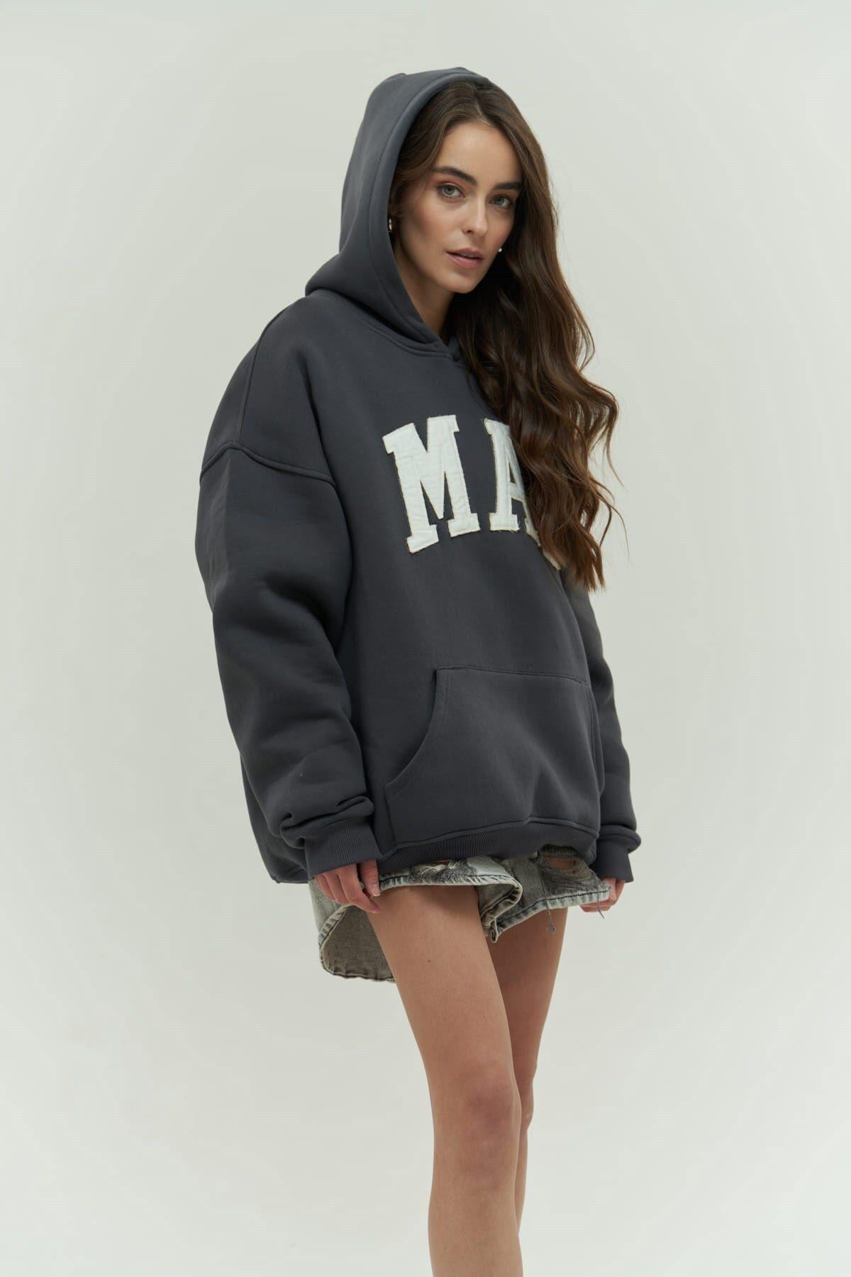 Mai Collection Malvo Mai Emboidered Anthracite Hoodie Sweatshirt