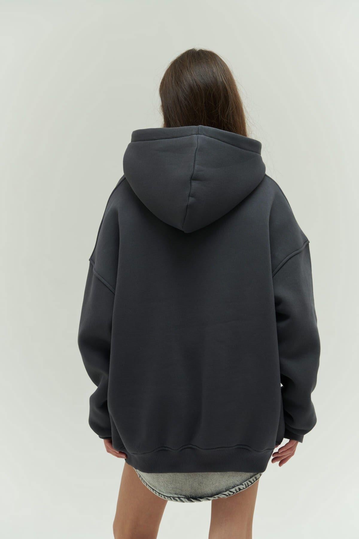 Mai Collection Malvo Mai Emboidered Anthracite Hoodie Sweatshirt