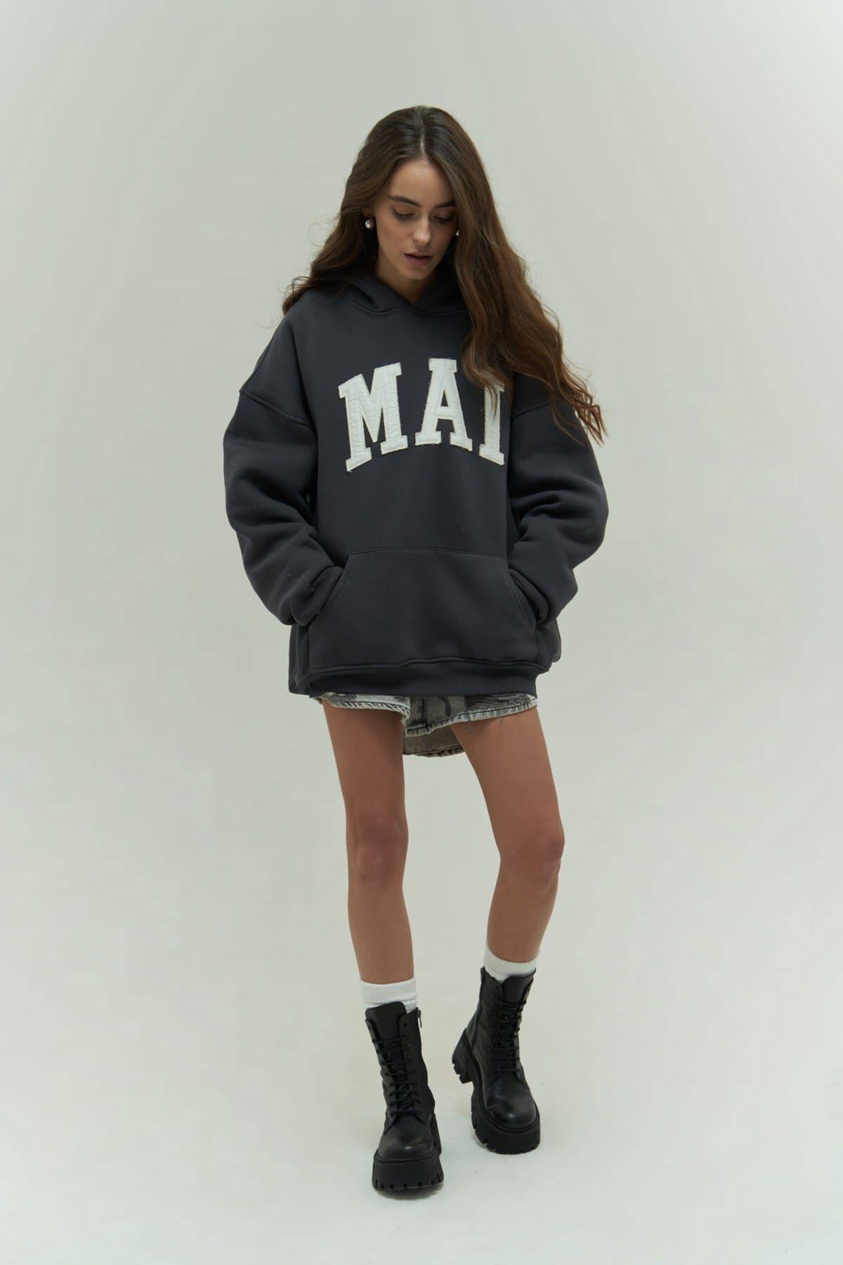 Mai Collection Malvo Mai Emboidered Anthracite Hoodie Sweatshirt