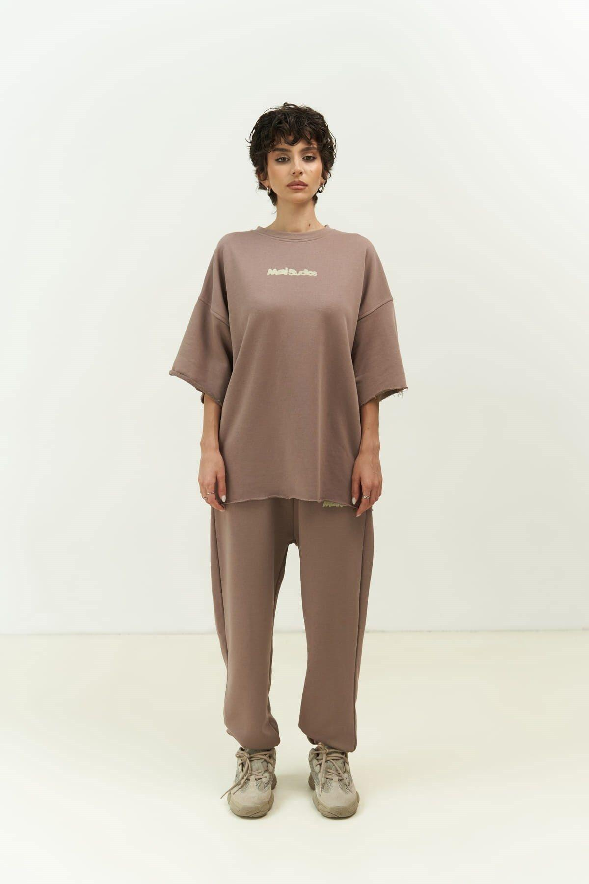 Manno Taupe Gray Cropped Tracksuit