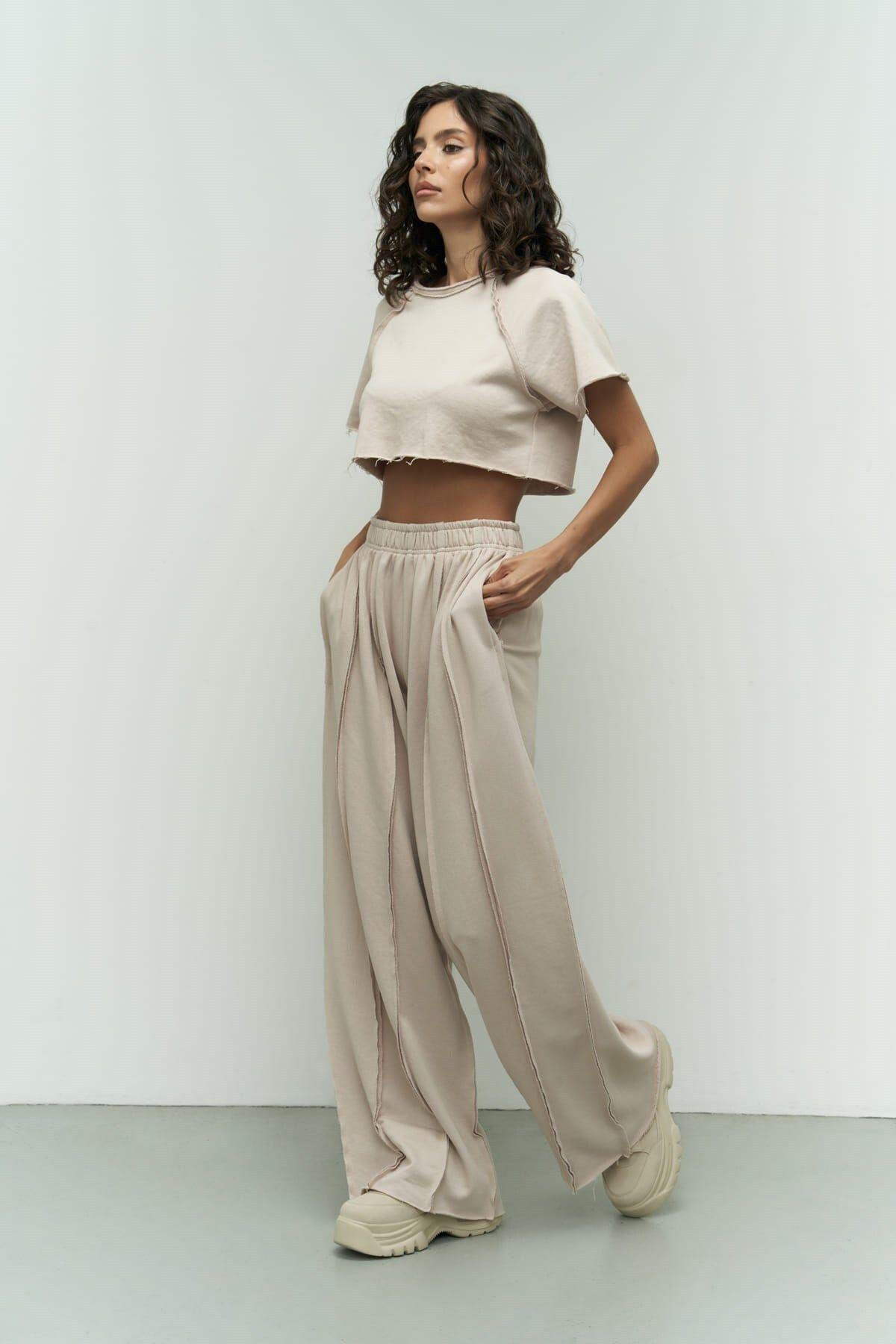 Marcio Beige Crop Tracksuit Set