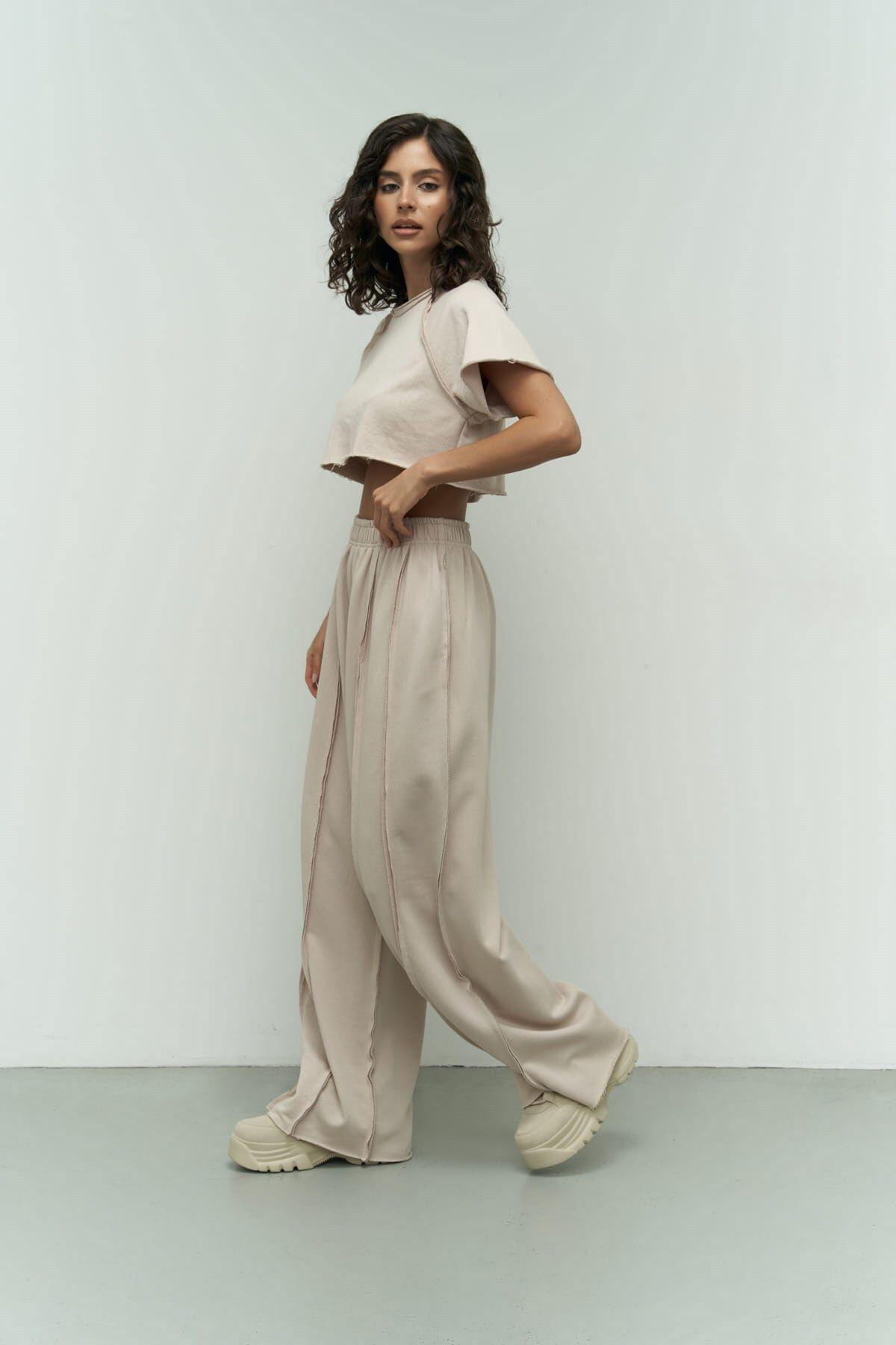 Marcio Beige Crop Tracksuit Set