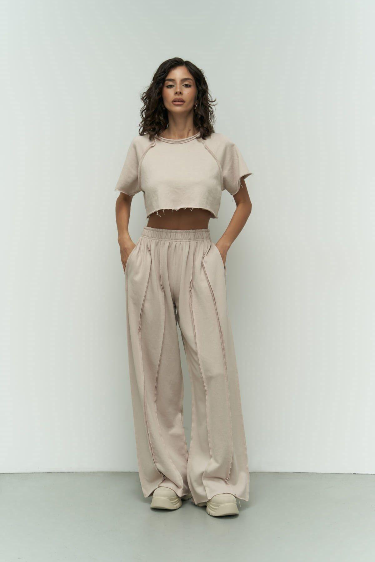 Marcio Beige Crop Tracksuit Set