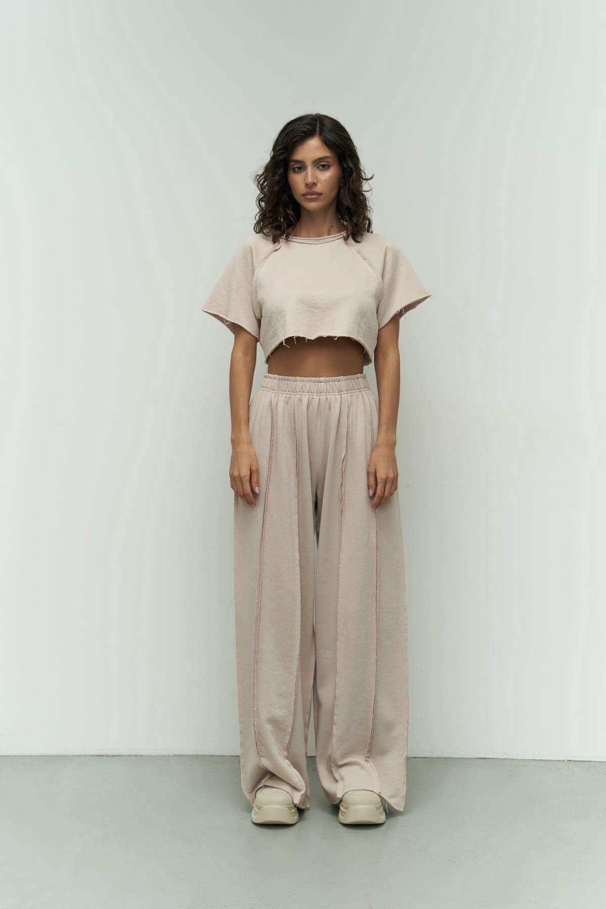 Marcio Beige Crop Tracksuit Set