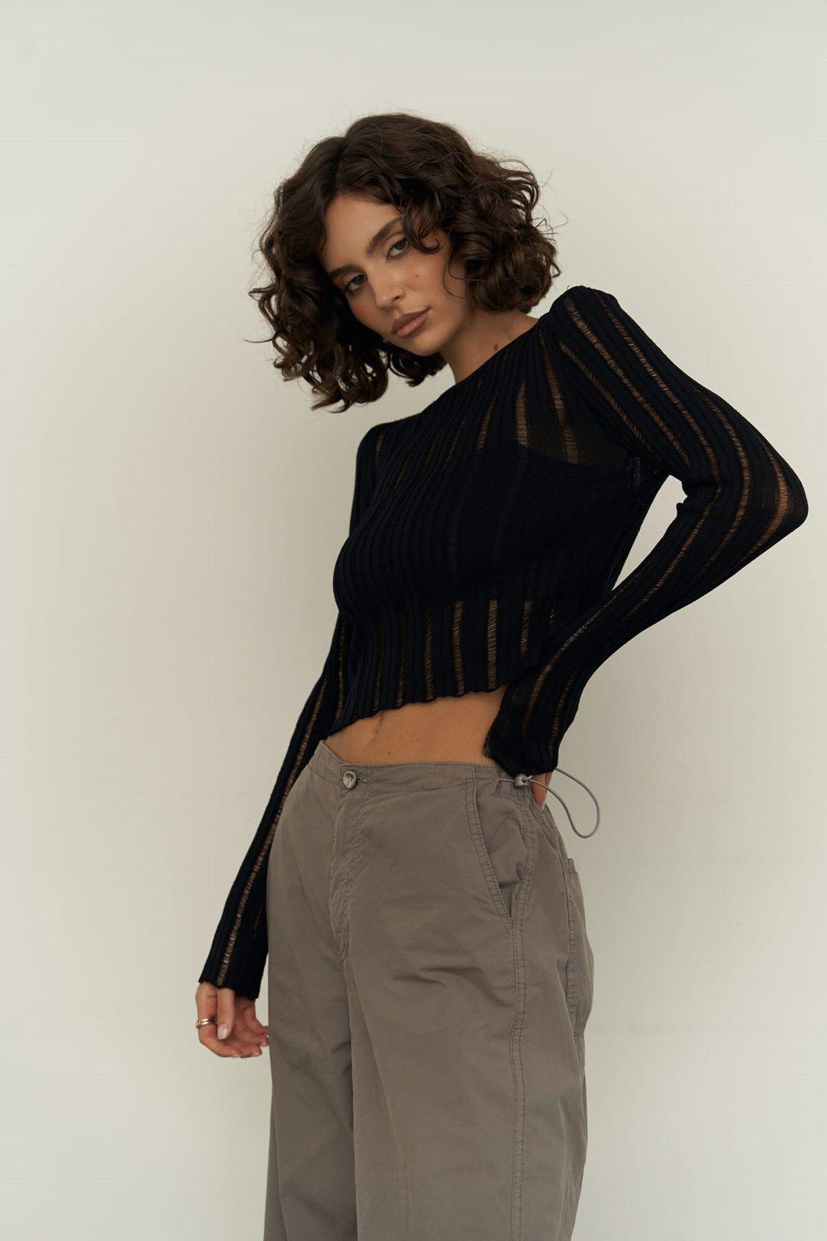 Maribel Siyah Transparan Kazak