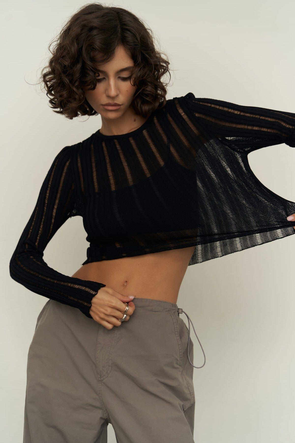 Maribel Siyah Transparan Kazak