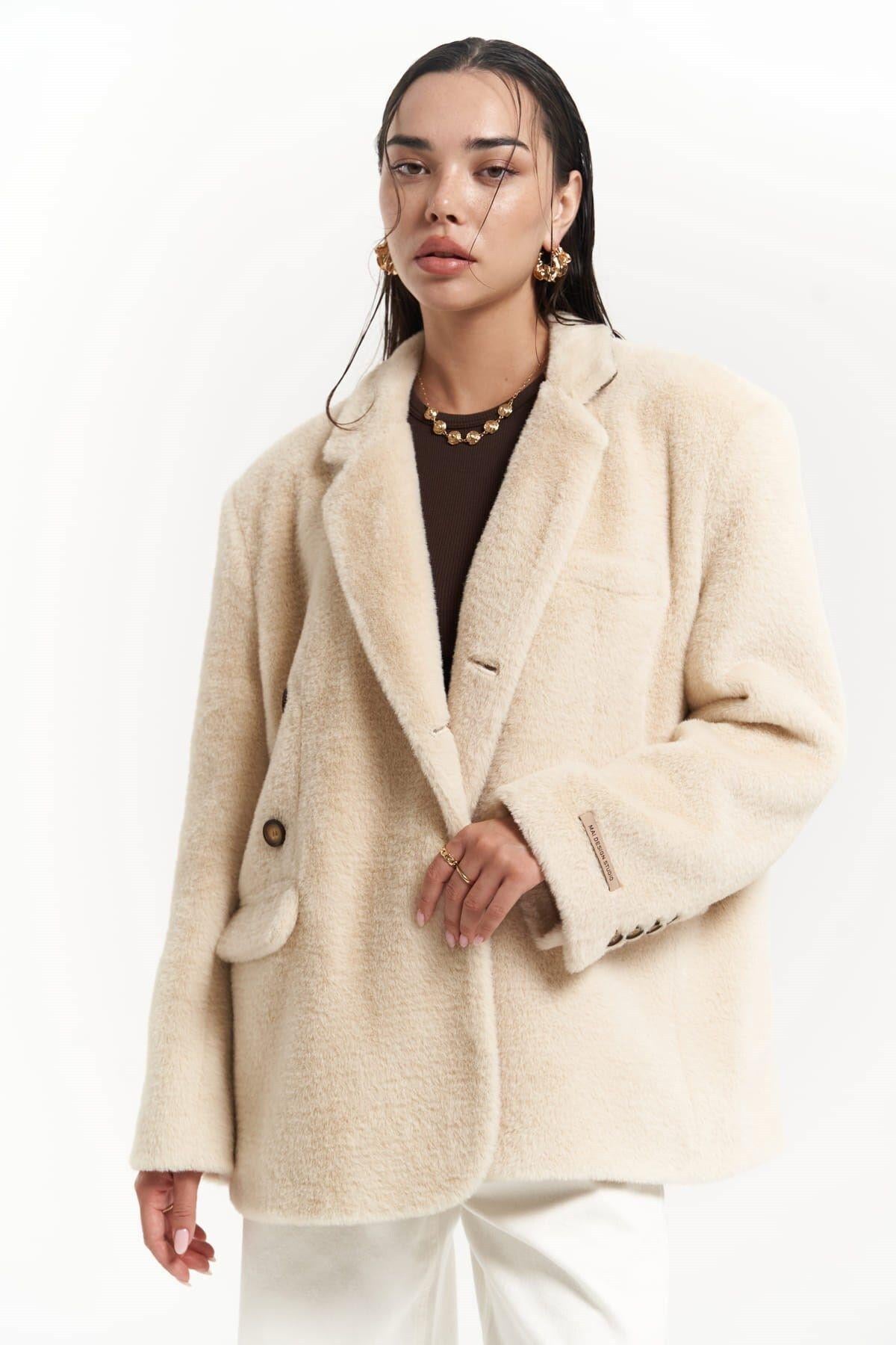 Marisol Yaka Detay Bej Blazer