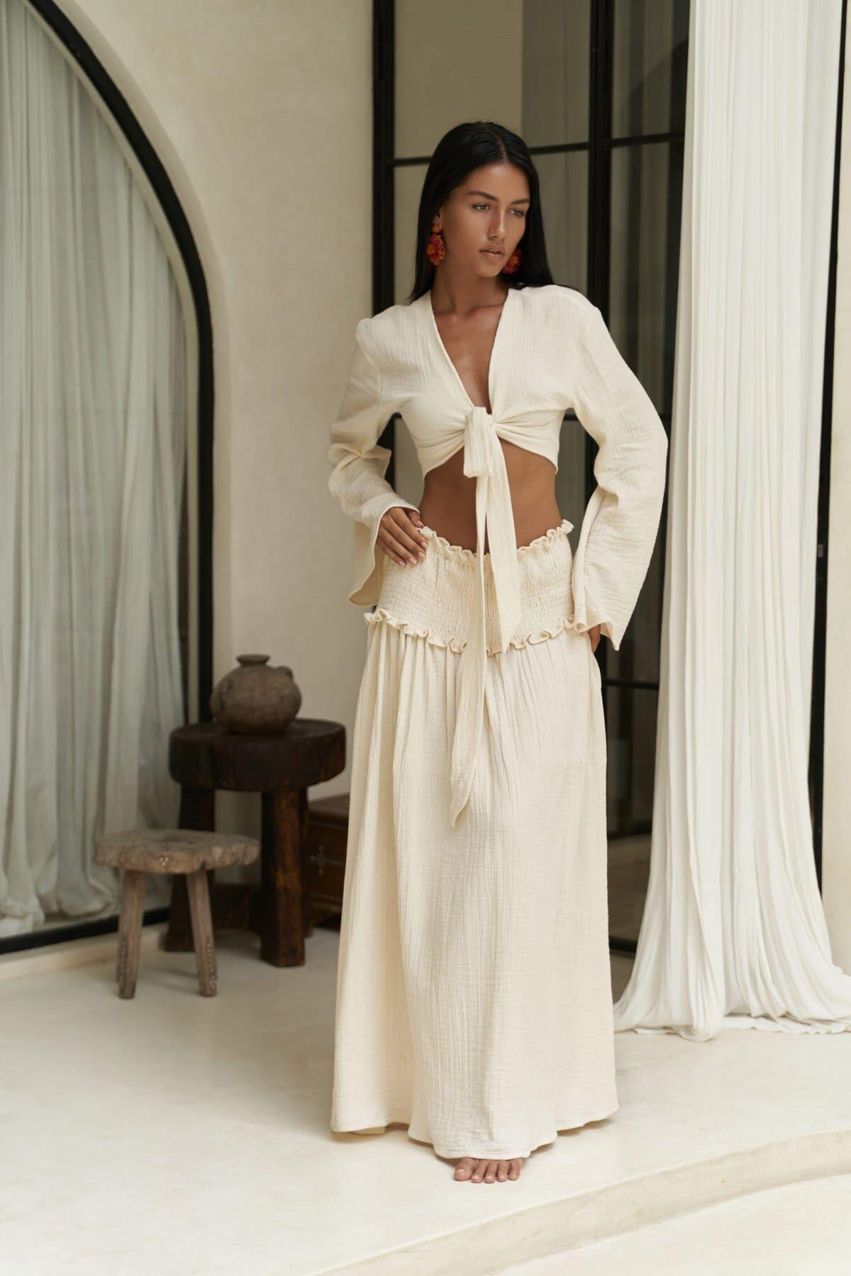 Marshanda Bej Crop Etek Takım